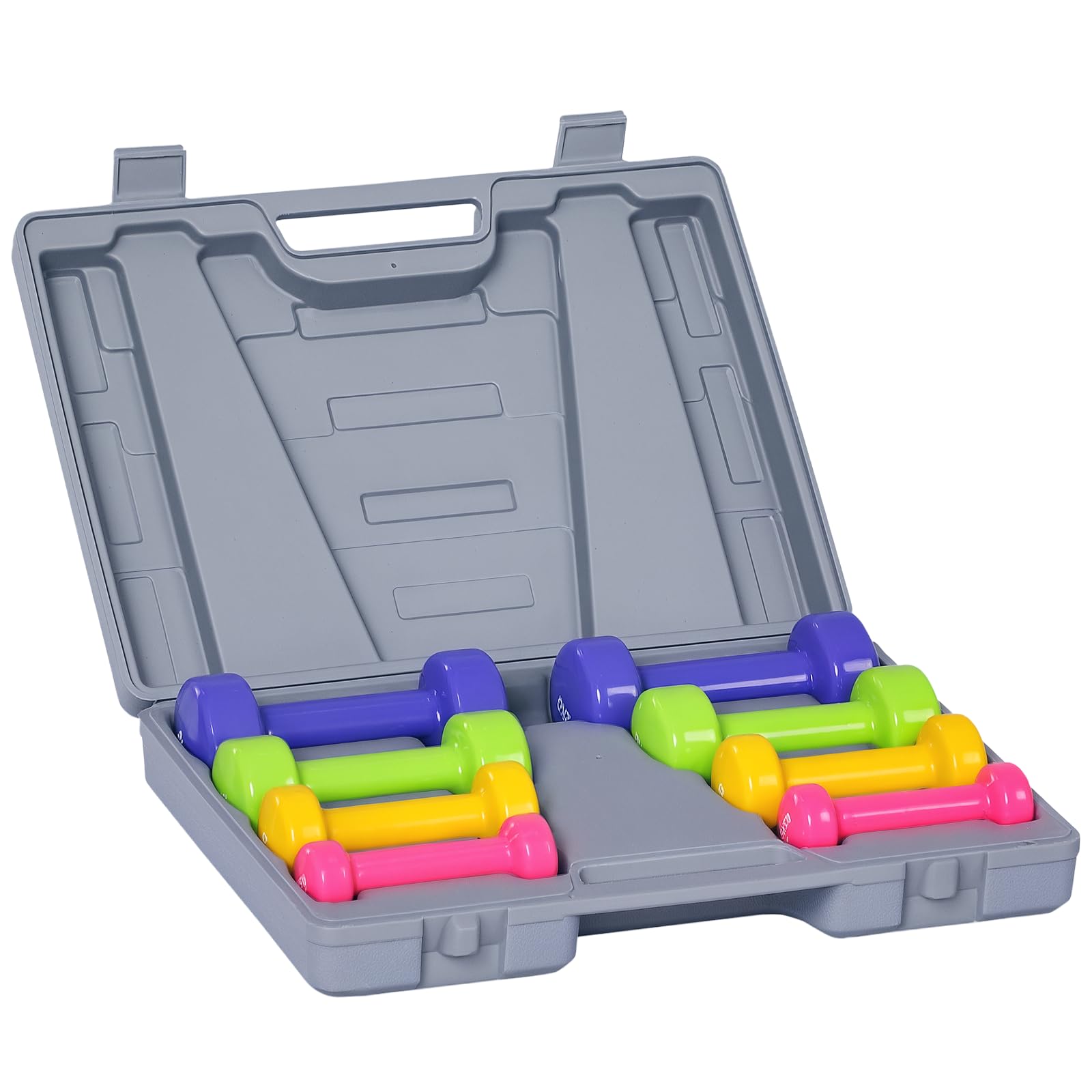 HOMCOM Manubri Pesi, Set Manubri Palestra da 10kg con Valigetta 4 Paia di Manubri (2x0.5kg, 2x1kg, 2x1.5kg, 2x2kg)