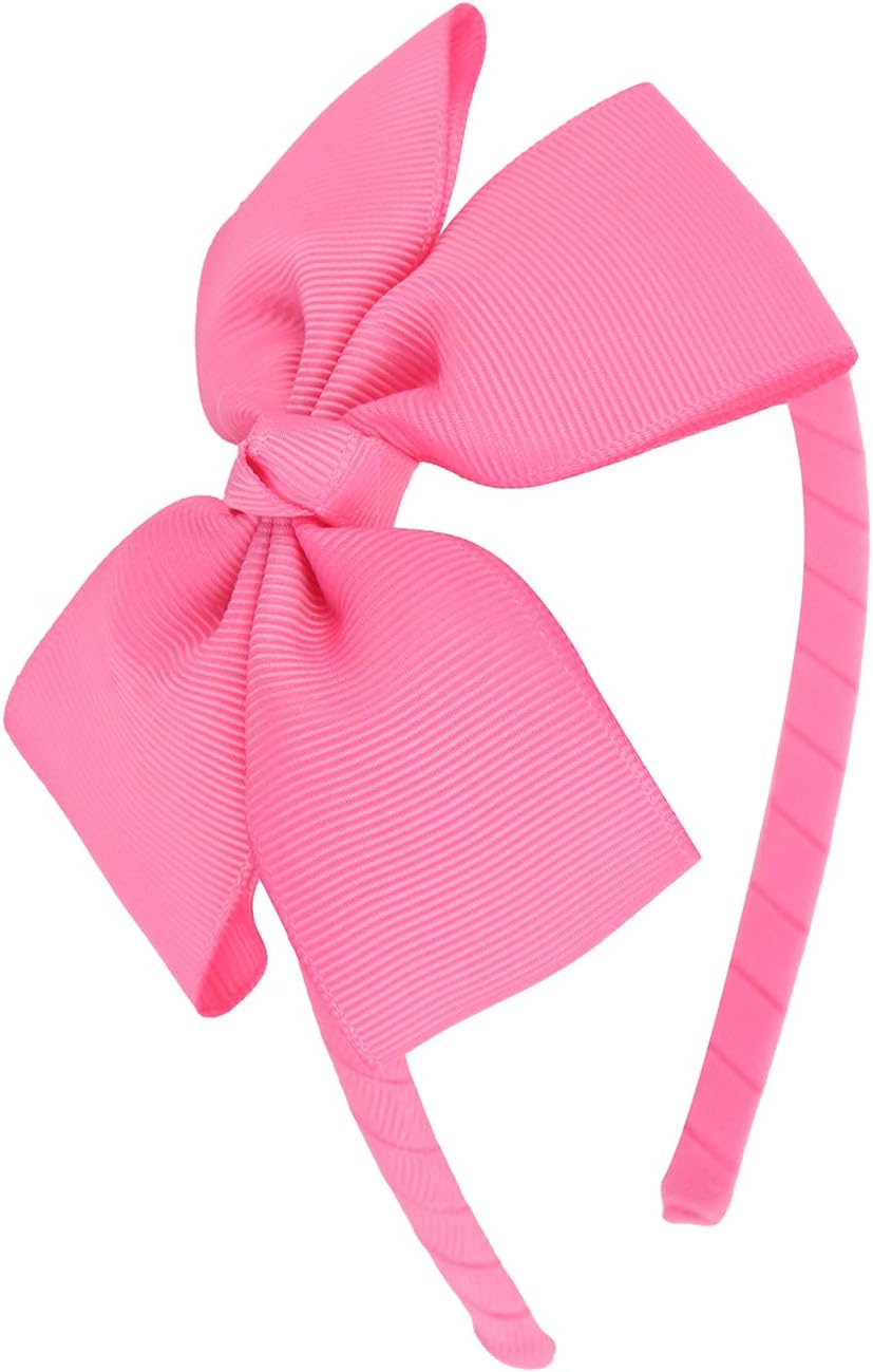 MEEDEE Hot Pink Bow Headband for Girls Grosgrain Ribbon Bow Headband for Toddlers Kids Party Decoration Cosplay Costume Headwear Makeup Handmade Hair Band