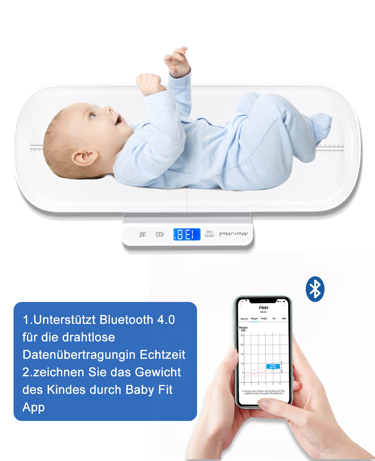 Bilancia digitale per bambini Bluetooth, bilancia multifunzione per animali domestici e bambini piccoli in libbre e once, con app Baby Fit