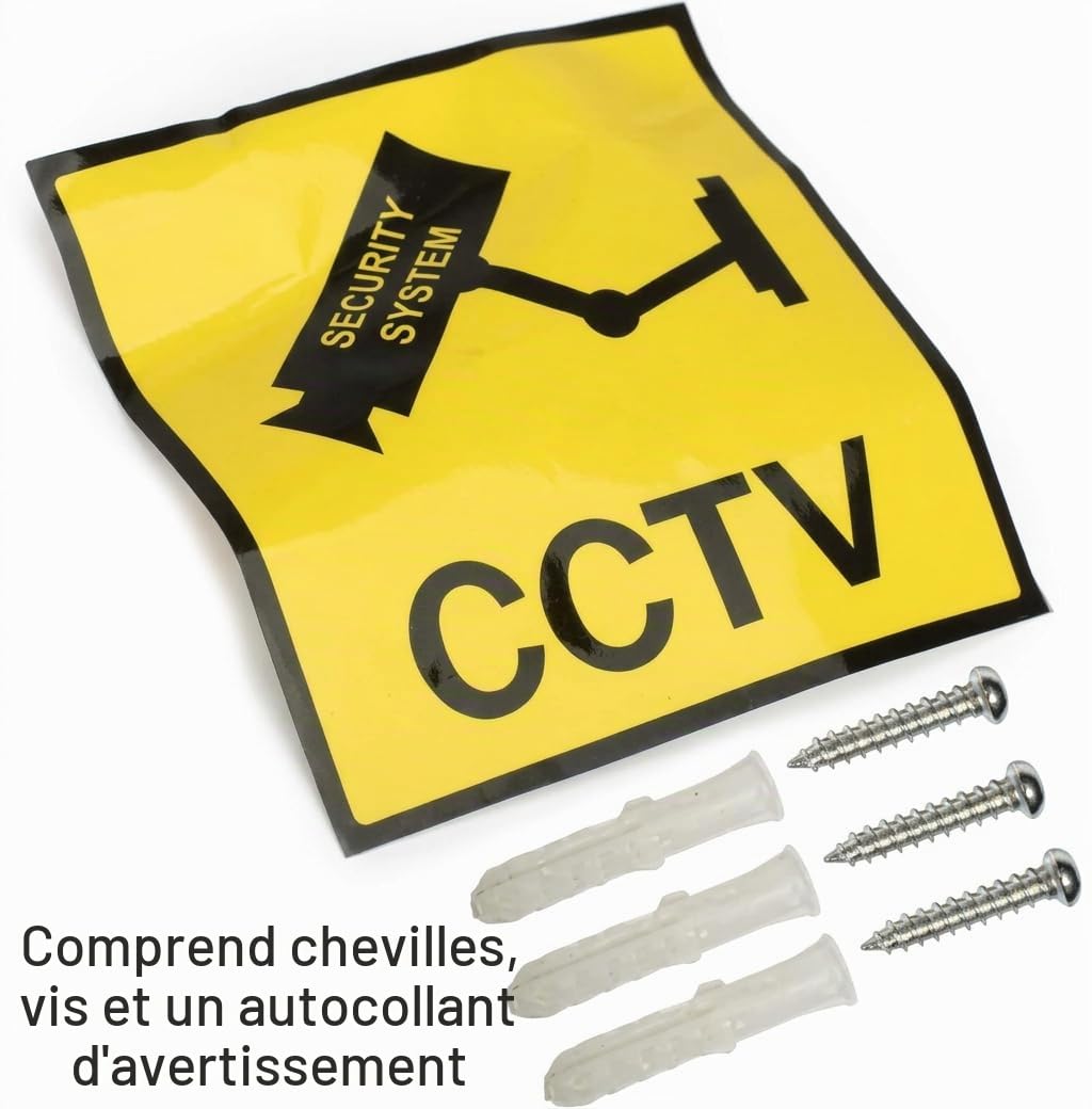 Caméra de surveillance factice avec LED clignotante dans un boîtier protégé contre les intempéries, fausse caméra de sécurité CCTV 720p pour l'intérieur et l'extérieur