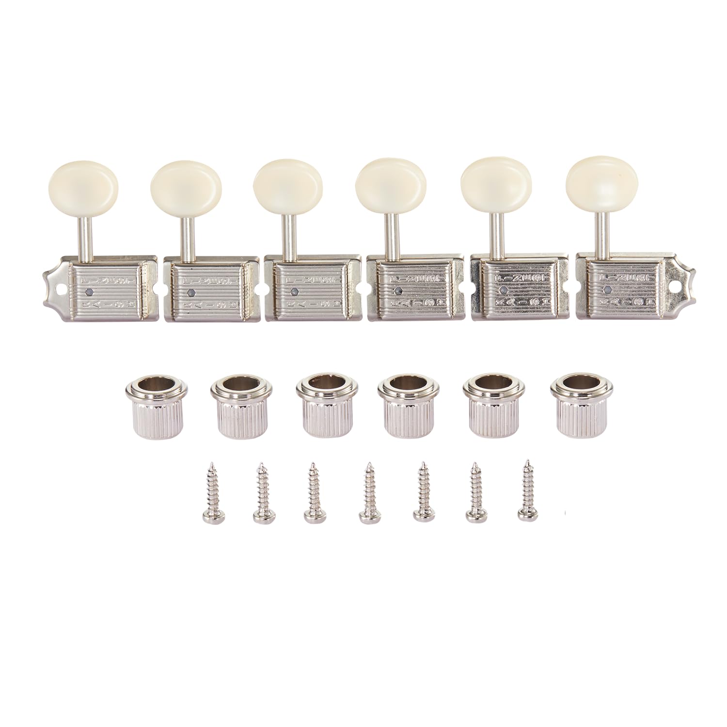 KAISH Nickel w/Aged White Split Vintage Guitar Tuning Keys Tuners for Strat/Tele Korea Made, Nickel with Aged White Button