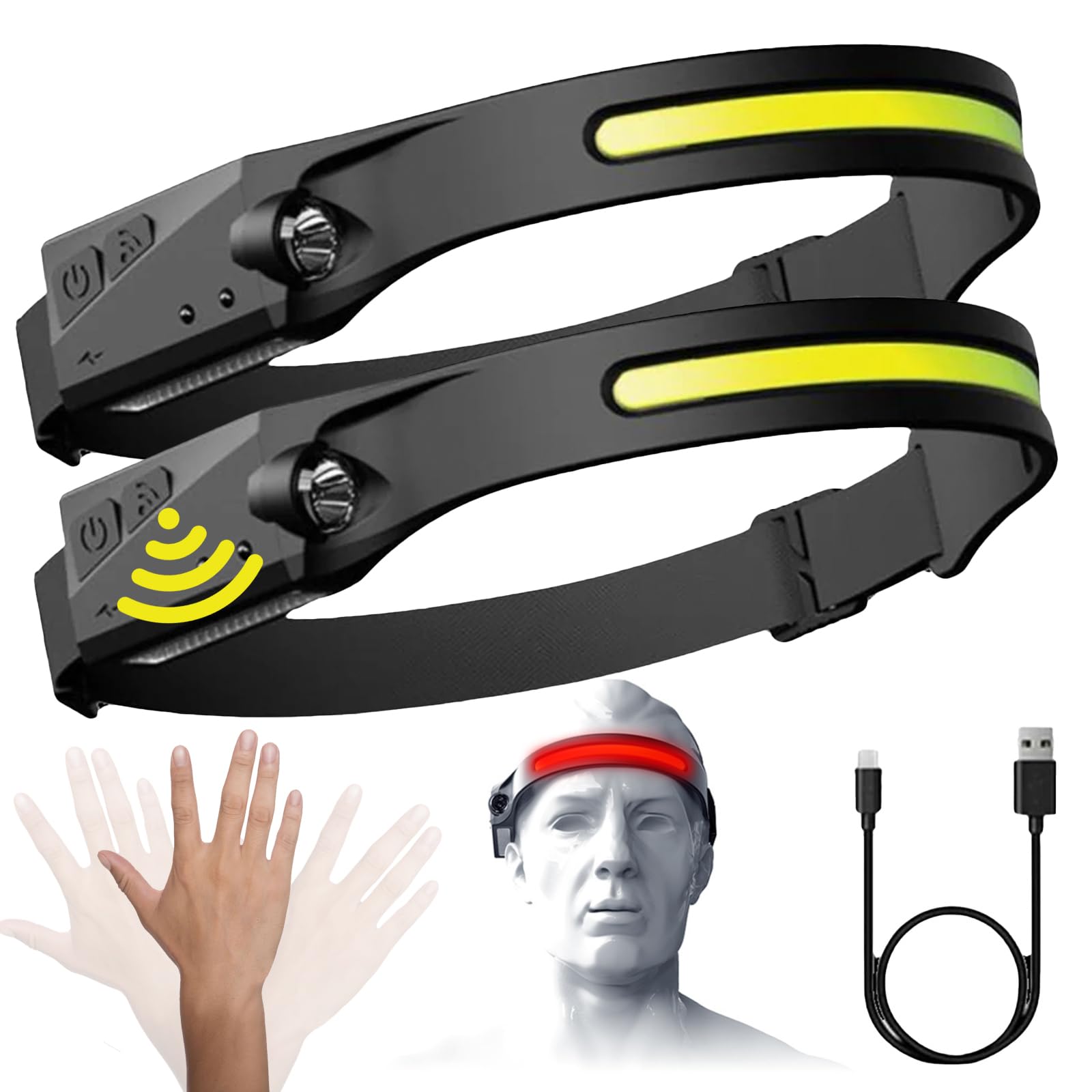 Reiteag Adventurre Shop Light Stirnlampe Led Wiederaufladbar, 230°Wide Stirnlampe Rotlicht, Kopflampe Sensor Headlamp, Wasserdichte Mit Kopflampe Joggen