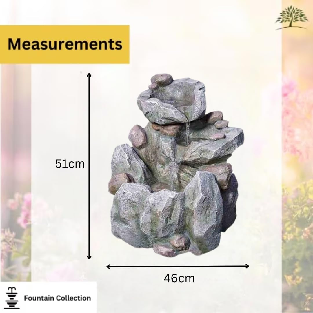 Garden Mile Modern Rock Fall Fuente de agua – Cascada al aire libre con energía solar de resina reciclable – Adornos de jardín, centro de mesa decorativo al aire libre para estanque, patio y