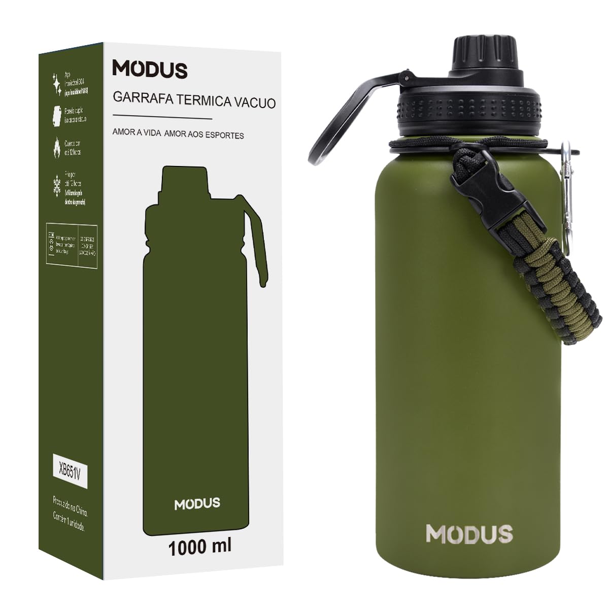 MODUS Garrafa Térmica Esportiva De Aço Inoxidável Com Isolamento A Vácuo De 950ML (Verde)