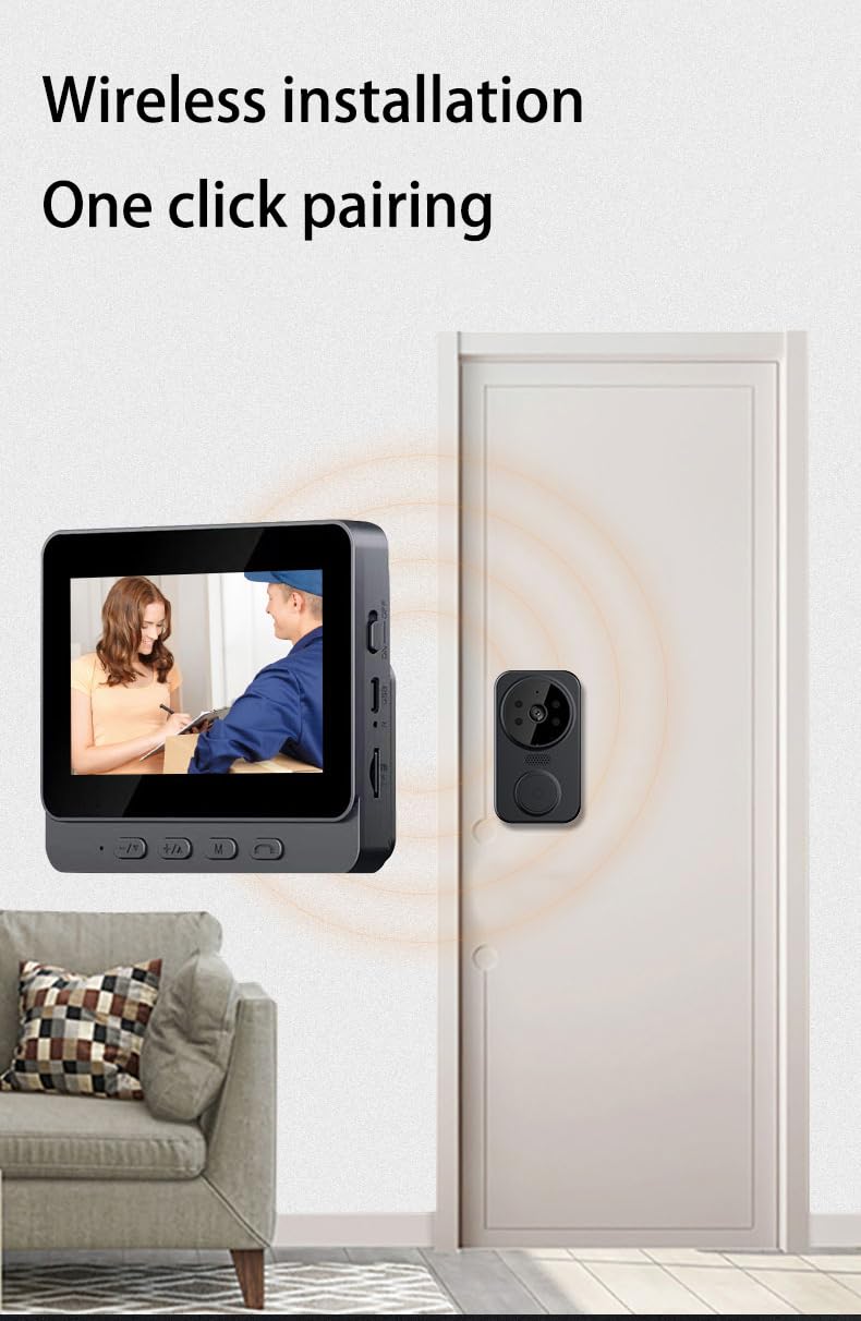 Videocitofono Senza Fili con Schermo Da 4,3', Campanello Senza Fili con Telecamera, Videocitofono Senza Fili Citofono Domestico Intelligente A Due Vie