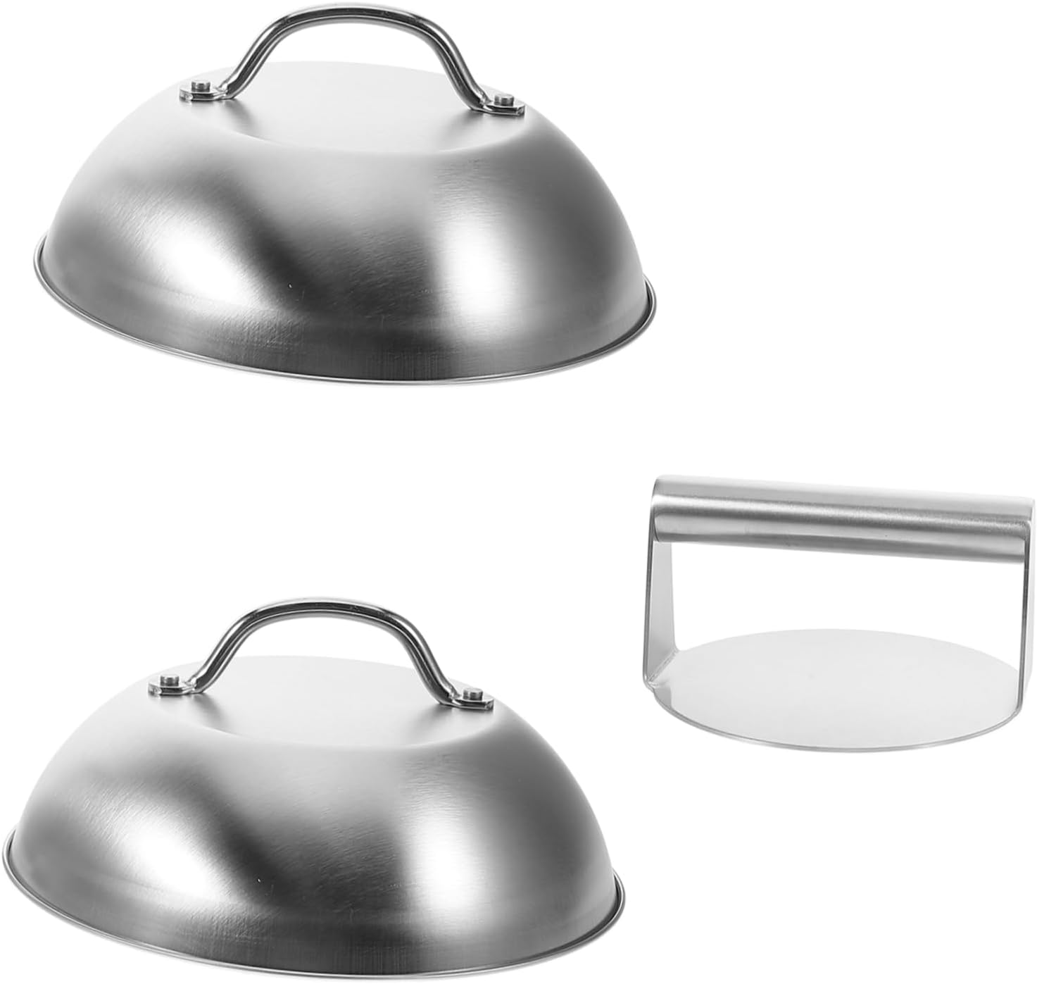 304 Stainless Steel Burger Press Round Basting Cover BBQ Tools Griddle Accessories for Outdoor Cooking