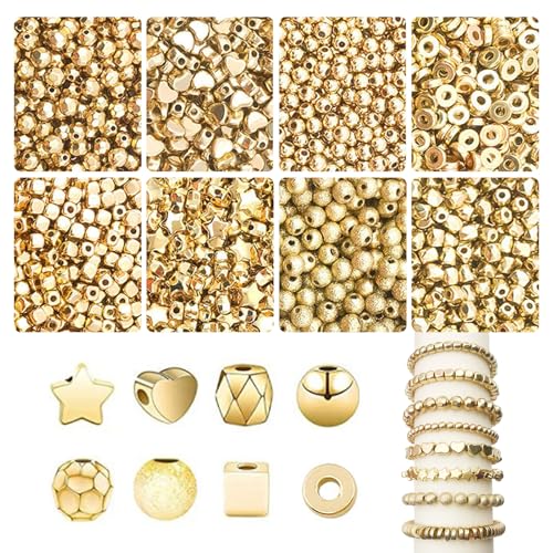 RobLuX 800 Perlas Doradas Perlas de 3-6 mm DoradasPerlas de Latón Chapado en oro Mini Cuentas Lisas sin Costuras Espaciadoras Redondas Lisas para Hacer Pulseras y Joyas