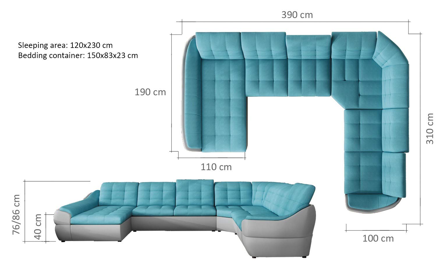 BMF "INFINITY XL" WHITE GREY 6SEATER EXTRA LARGE FAUX LEATHER & FABRIC