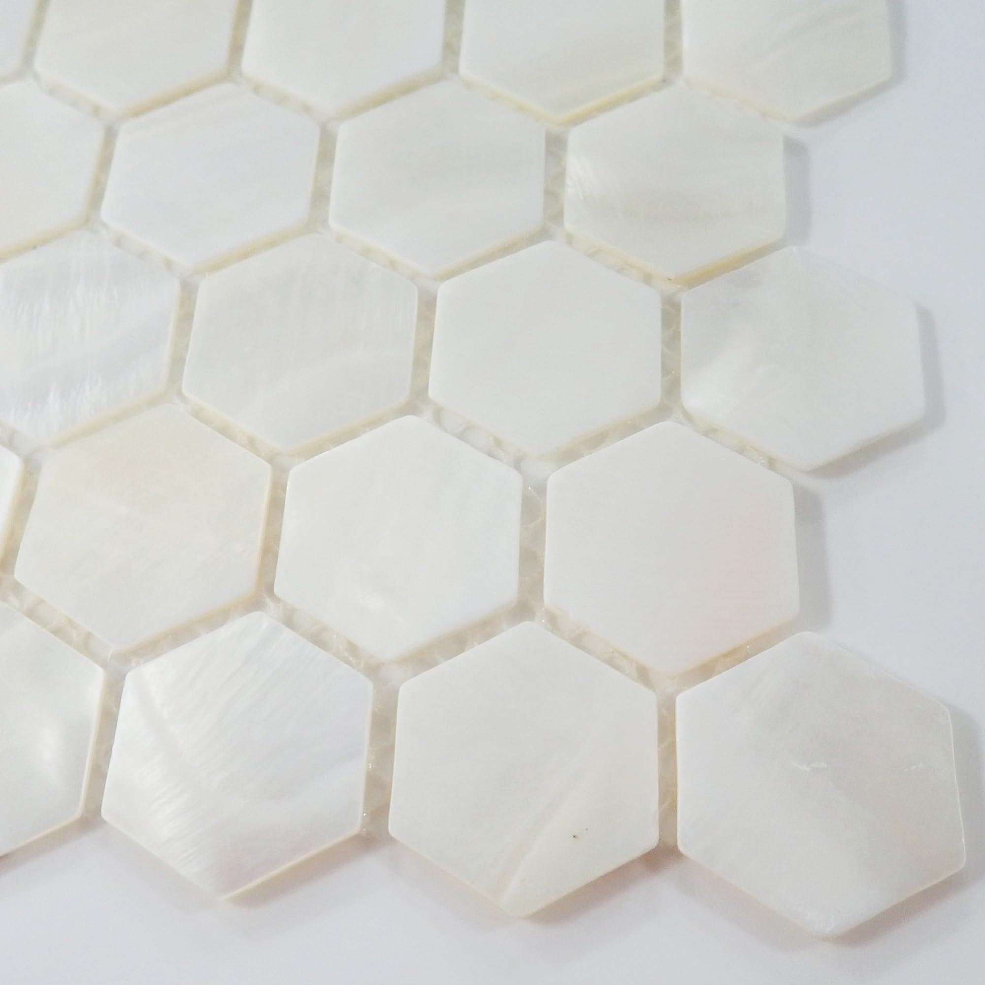 Incudo White Mother of Pearl Hexagon Mosaic Tile - 295x285mm, Mesh Backing - Image 2