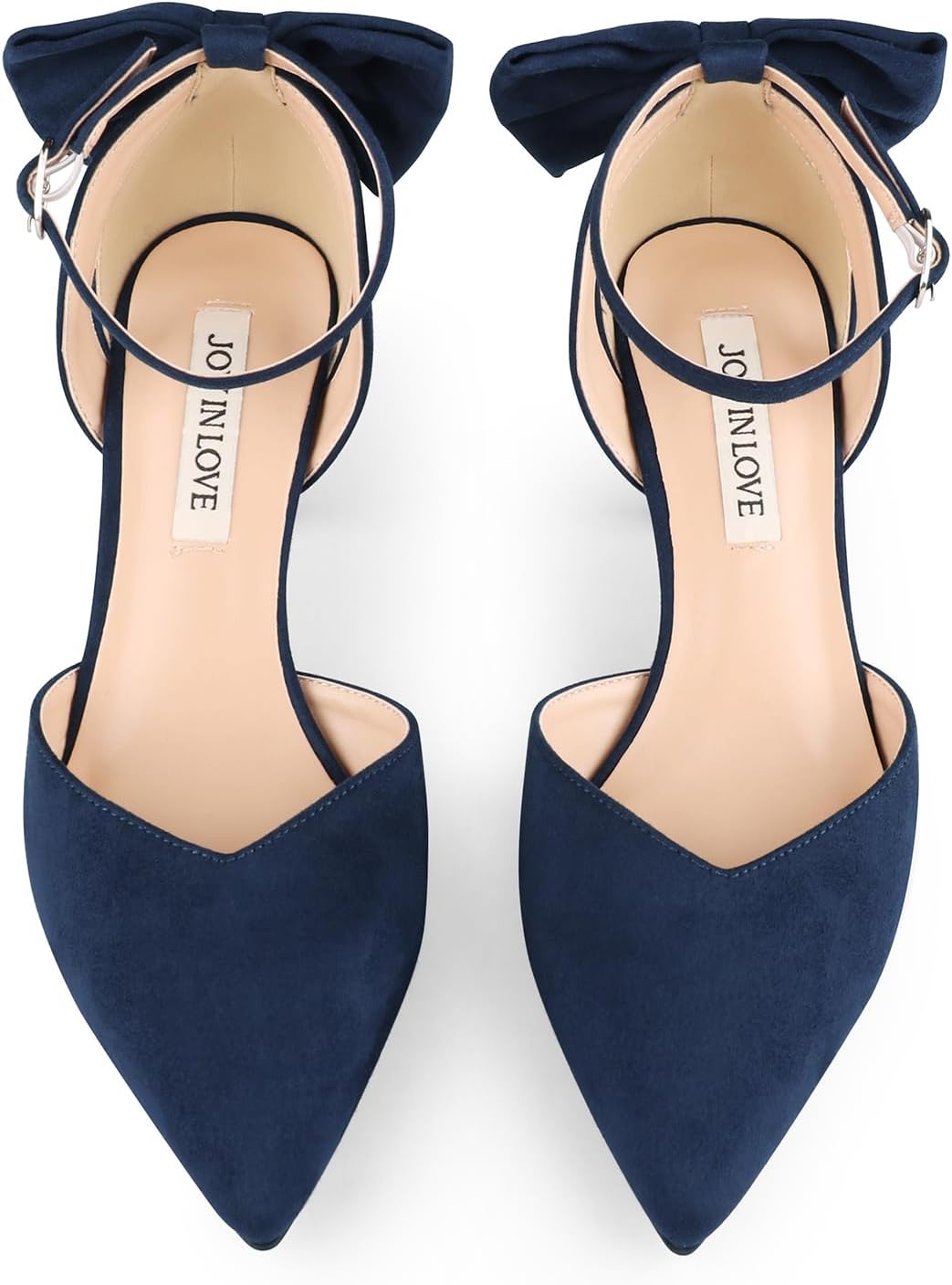 JOY IN LOVE Women's Pumps Kitten Bow Heels Closed Pointed Toe Sandals Ankle Strap Dress Shoes - Image 4