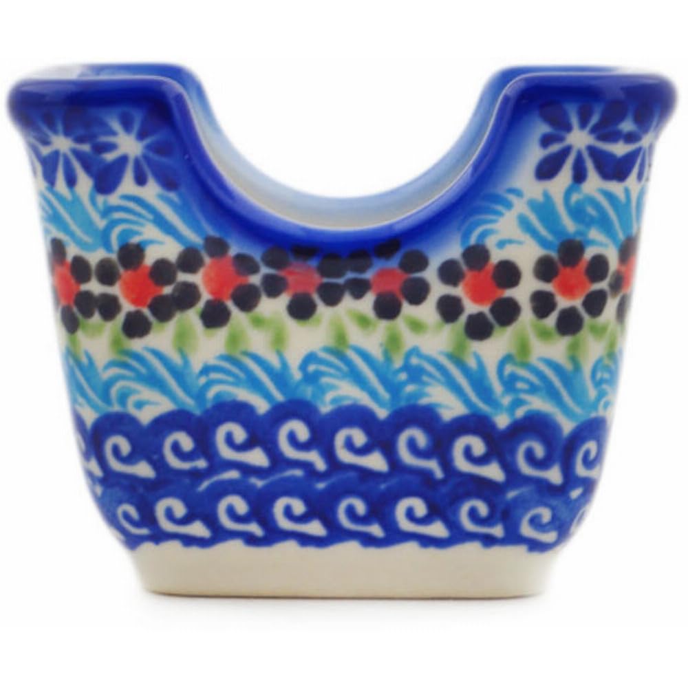 Authentic Polish Pottery Sugar Packet Holder in Cheerful Poppies Design Handmade in Boles?awiec Poland by Ceramika Bona + Certificate of Authenticity