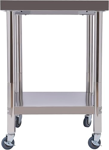 Miniatura 4 de Mesa de preparación de acero inoxidable, mesa de trabajo resistente con estante inferior y ruedas para restaurante, hogar y hotel, preparación y