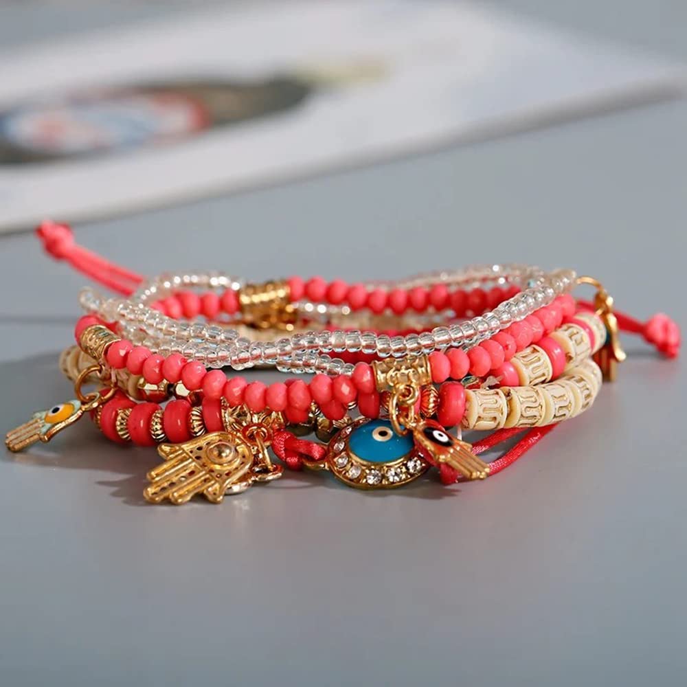 Stylish Evil Eye Multilayer Bangle Bracelet (Peach)
