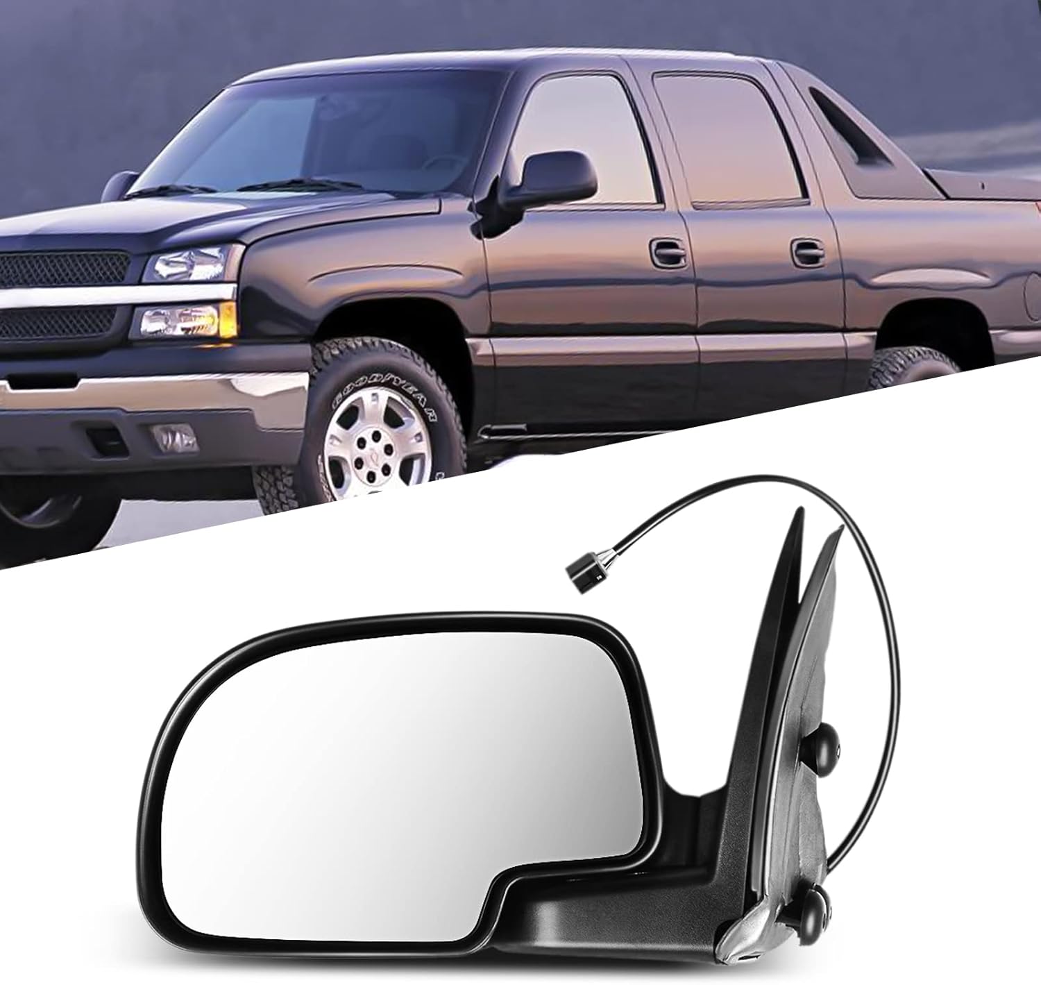Driver Side Mirror Assembly Fits for 2002 For Chevy Avalanche 1500/2500 Suburban Tahoe For GMC Yukon Heating, Manual Folding Power Smooth Black