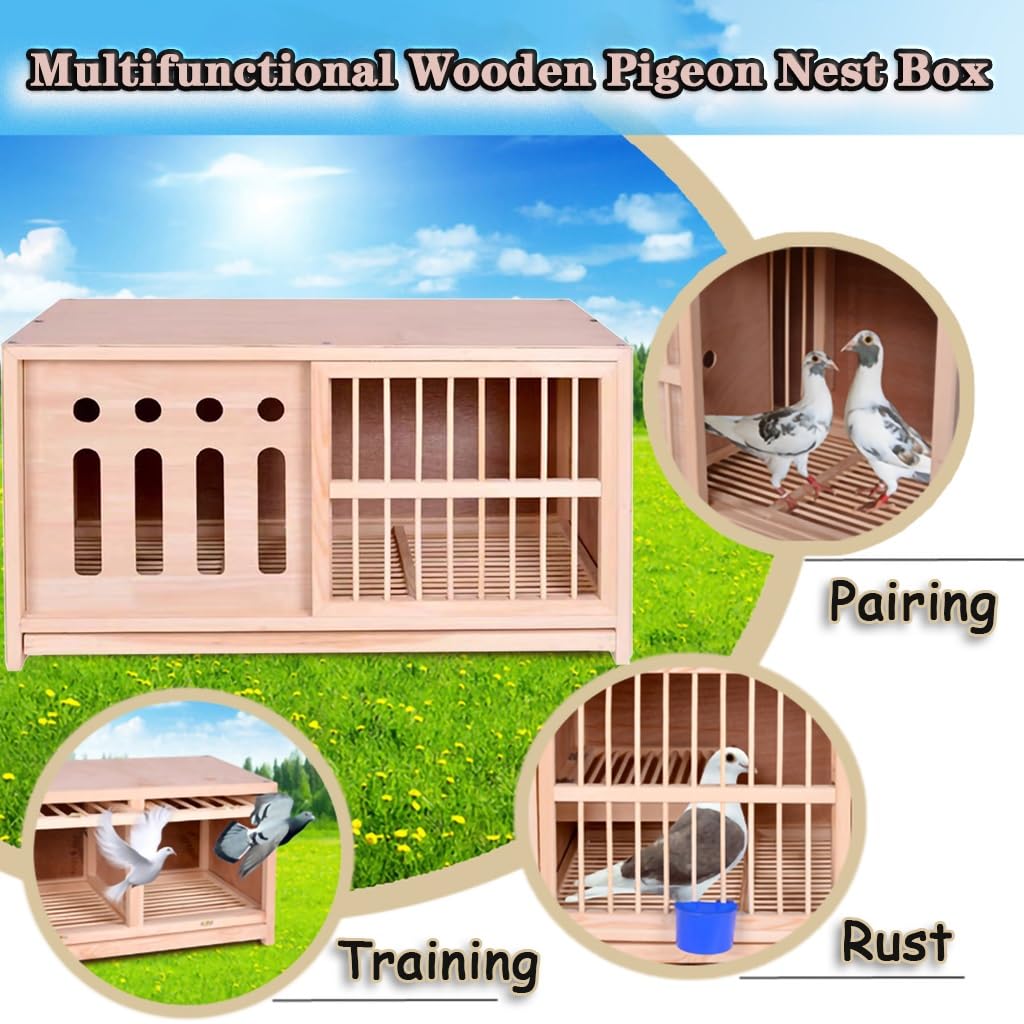 Caja Nido para Palomas para Exteriores con Puerta A Prueba De Luz, Jaula Grande para Palomas, Pajarera para pájaros con Puerta Corrediza De Madera Maciza(23.6IN*1)