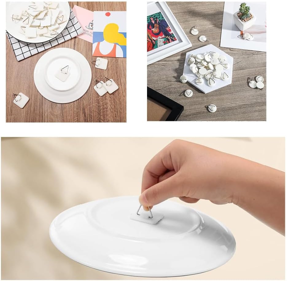 SagaSave 10PCS Adhesive Plate Hanger Vertical Plate Holders 1.26inch Invisible Plastic Plate Hangers for The Wall Dishes Display Wall Art Decorative (Round)