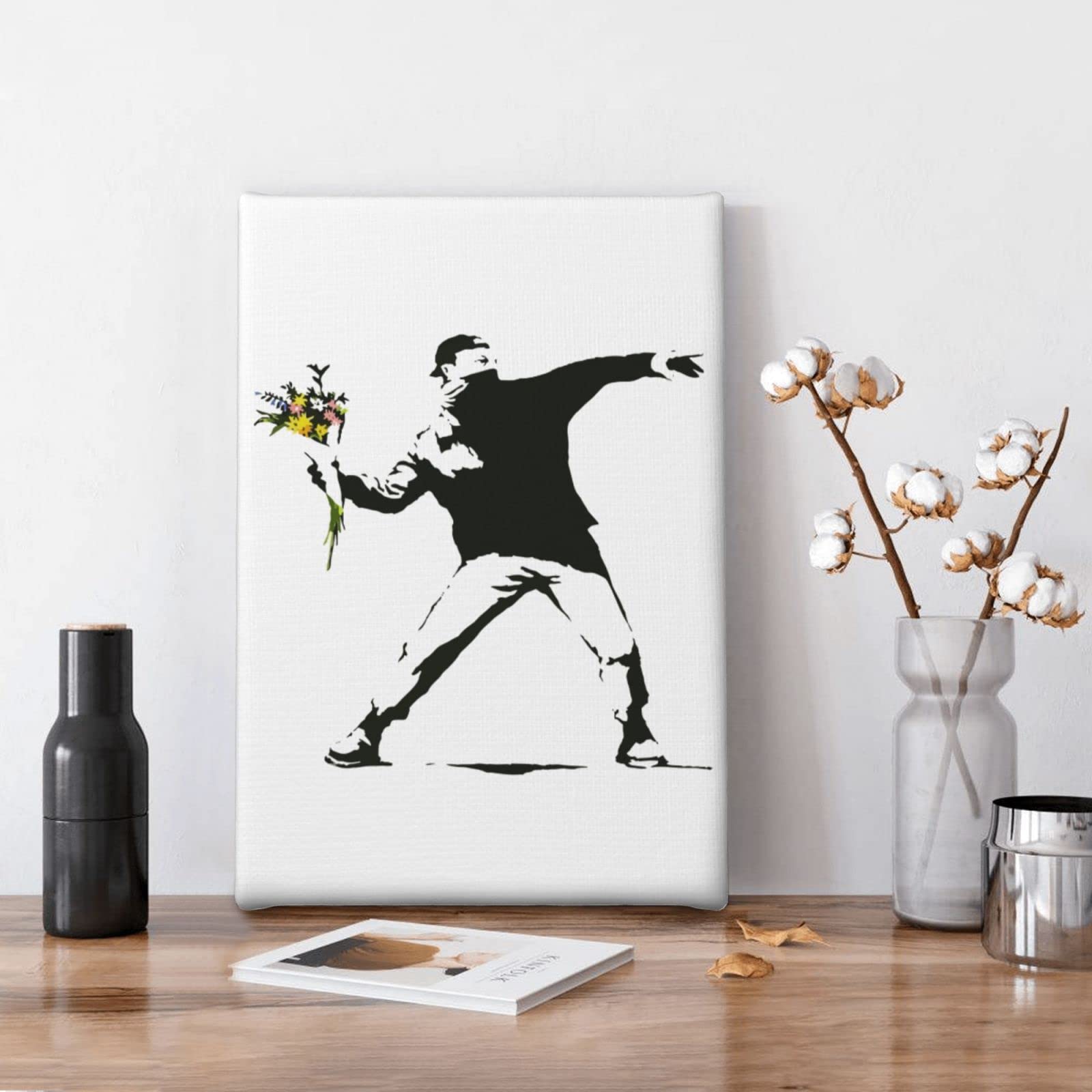 No.196木枠付きキャンバスアート　ブランドアートポスター　BANKSY Amazon.co.jp: アートポスター バンクシー Banksy 花を捨てる少年 花