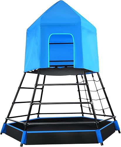 Hapfan Gimnasio de la selva con plataforma y tienda de campaña, juguetes de escalada con barras de mono para niños, equipo de juego de metal al aire