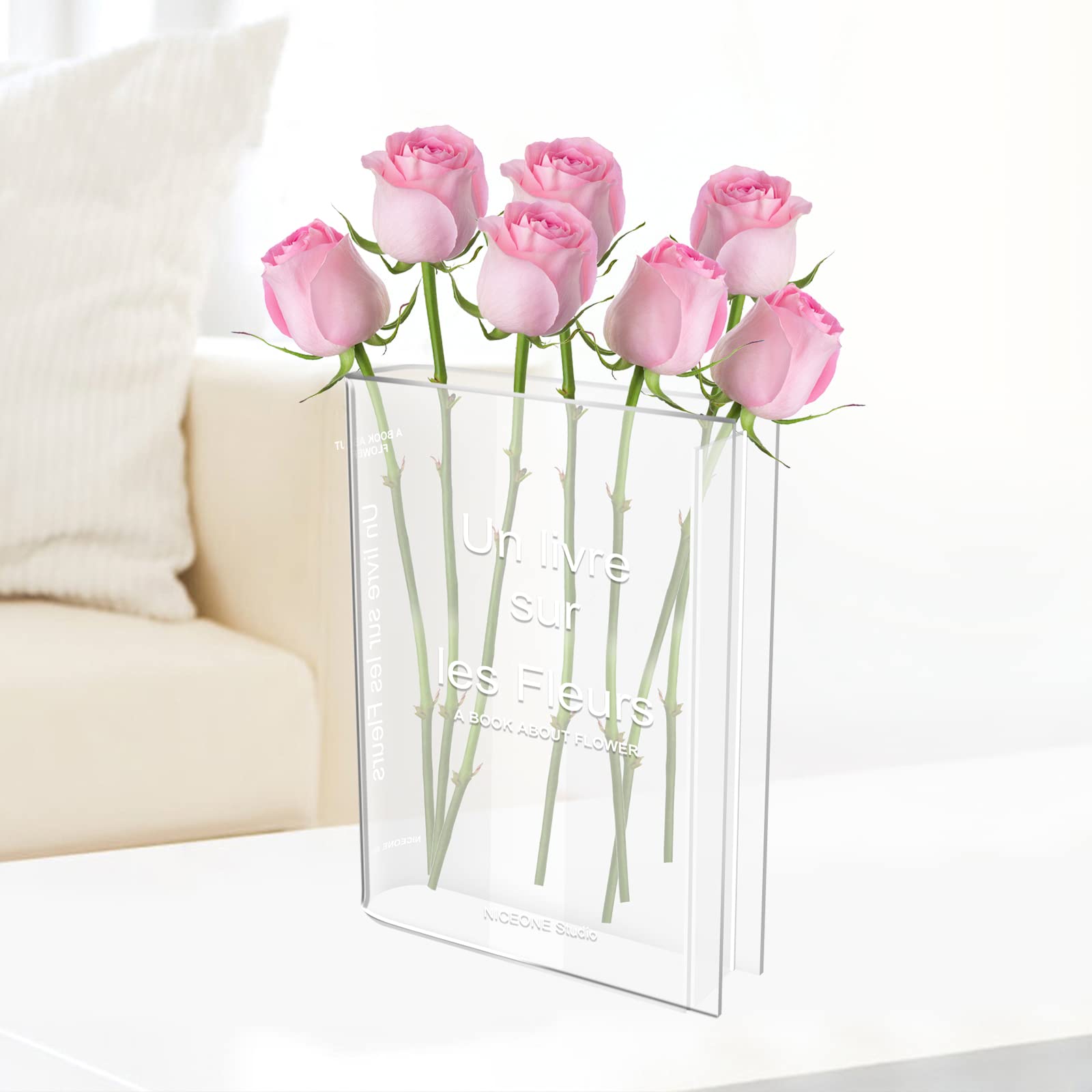 Clear Book Vase, Decorative Bookend, Book Vase for Flowers Aesthetic Room Decor, Rectangle Acrylic Book Vase Minimalist Clear Flower Vases Unique Home/Bedroom/Office Accent, Book (Clear)