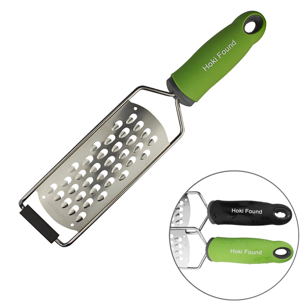 Hoki FoundCheese Grater Shredder Stainless Steel - Kitchen Vegetable & Fruit Grater, Zester, Coarse, Fine & Medium Grating, Green