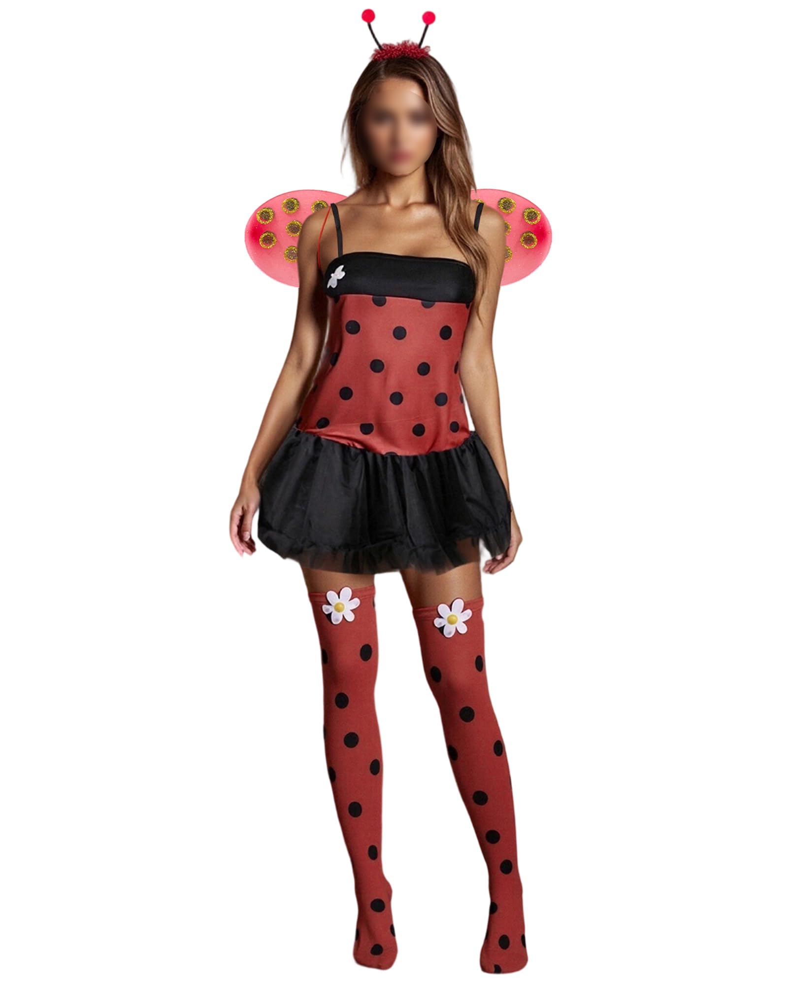 Women Halloween Bee Cosplay Costume Sleeveless Bumble Bee Dress with Wings Headband Knee High Socks Party Carnival Outfits (Black D, M) — image 1