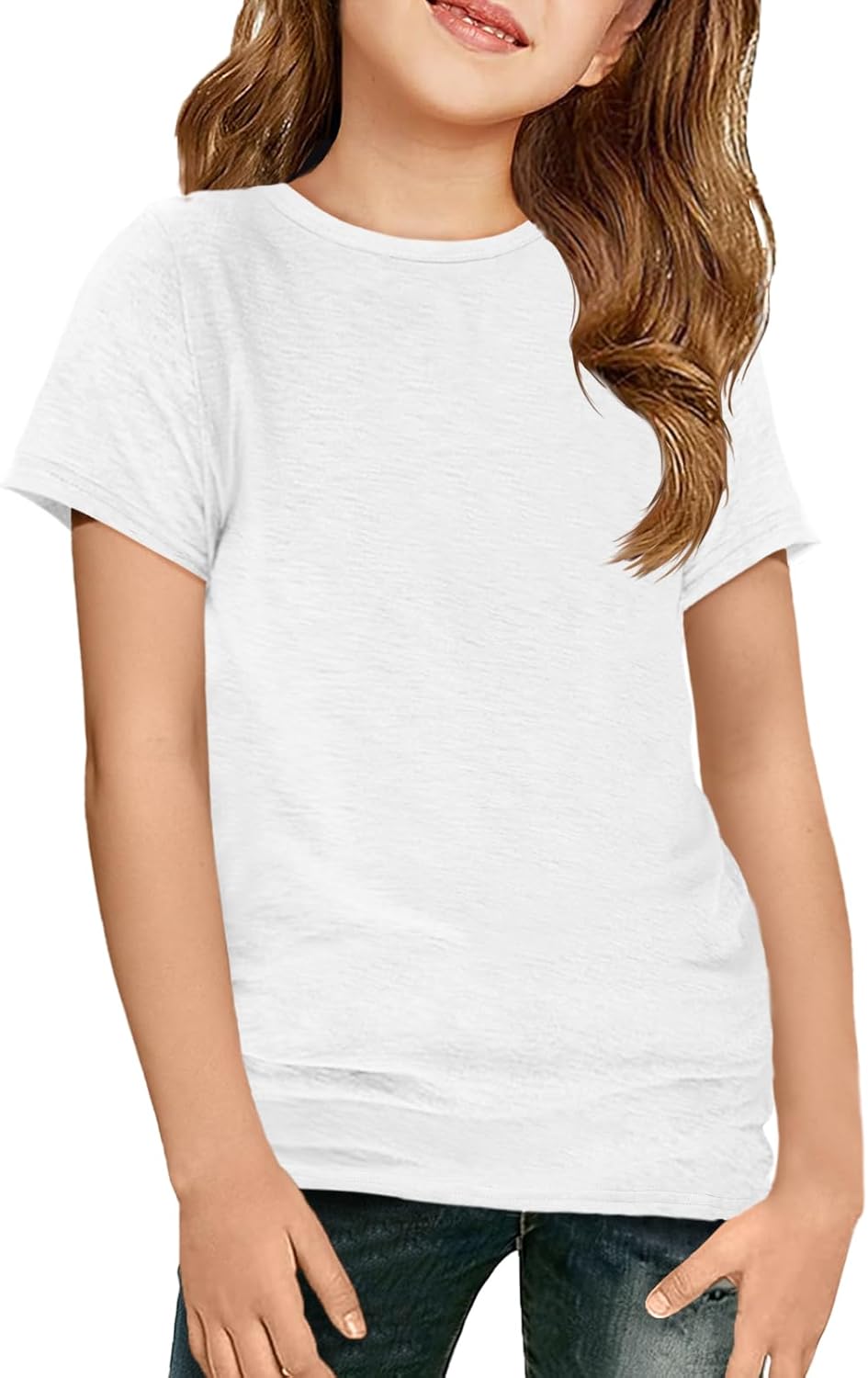 ZDC Girls Short Sleeve T Shirts Kids Crewneck Summer Tops Basic Tees 5-14 Years