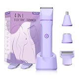 Electric Razors for Women - 4 in 1 Bikini Trimmer for Women, Waterproof Body Pubic Shaver for Womens Wet & Dry Use, Replaceable Facial & Nose Hair Trimmer, Rechargeable Hair Removal Kit, Purple