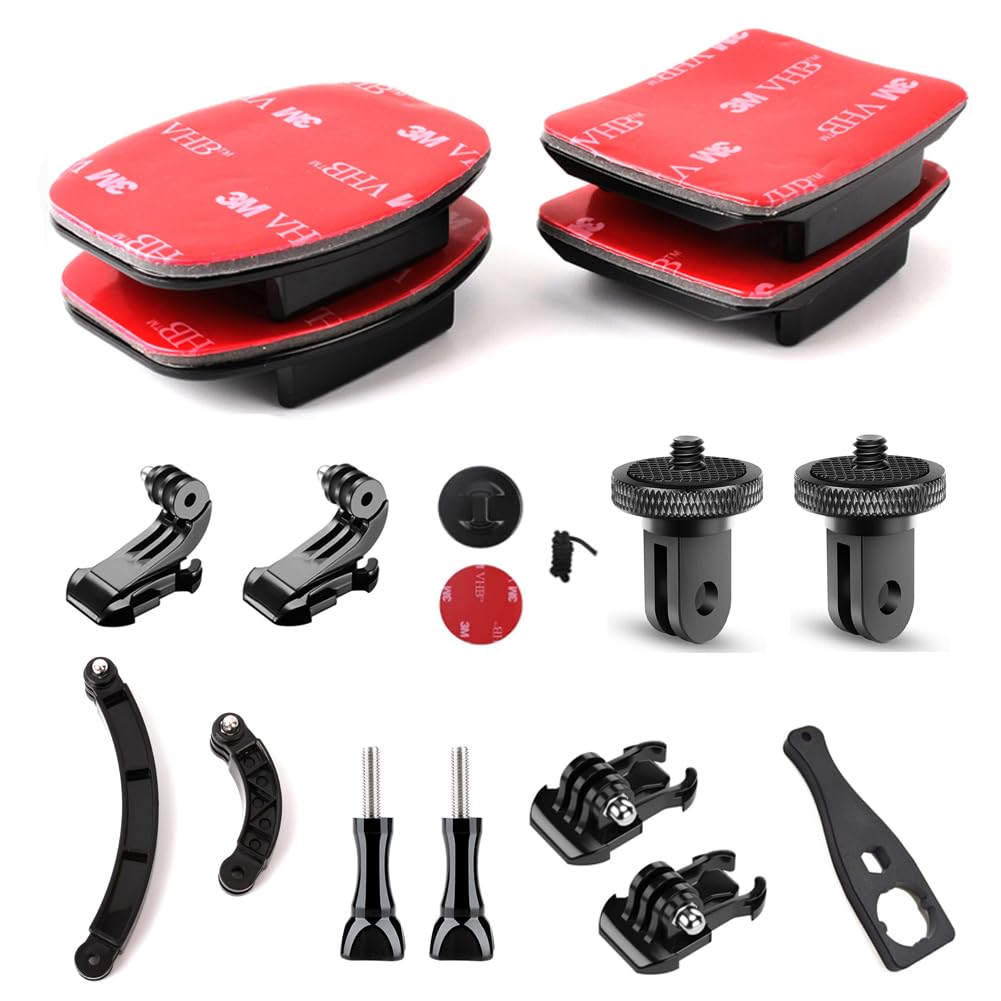 SOONSUN Kit di montaggio per casco moto per GoPro Hero 12 11 10 9 8 7 6 5 4 Hero Session, Akaso, SJCAM, Yi Action Camera - Include cuscinetti adesivi