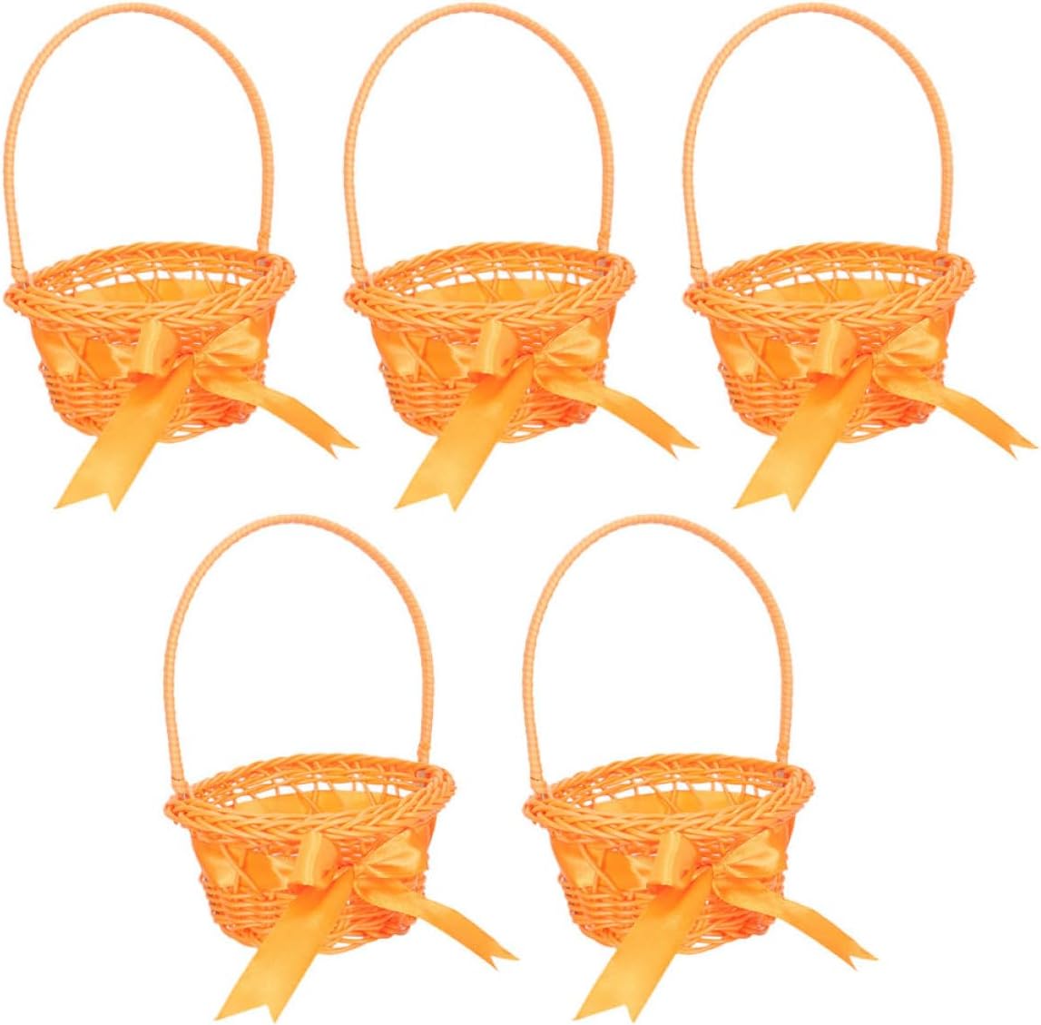 5Pcs Woven Basket with Handle, Plastic Bamboo Rustic Classic Orange
