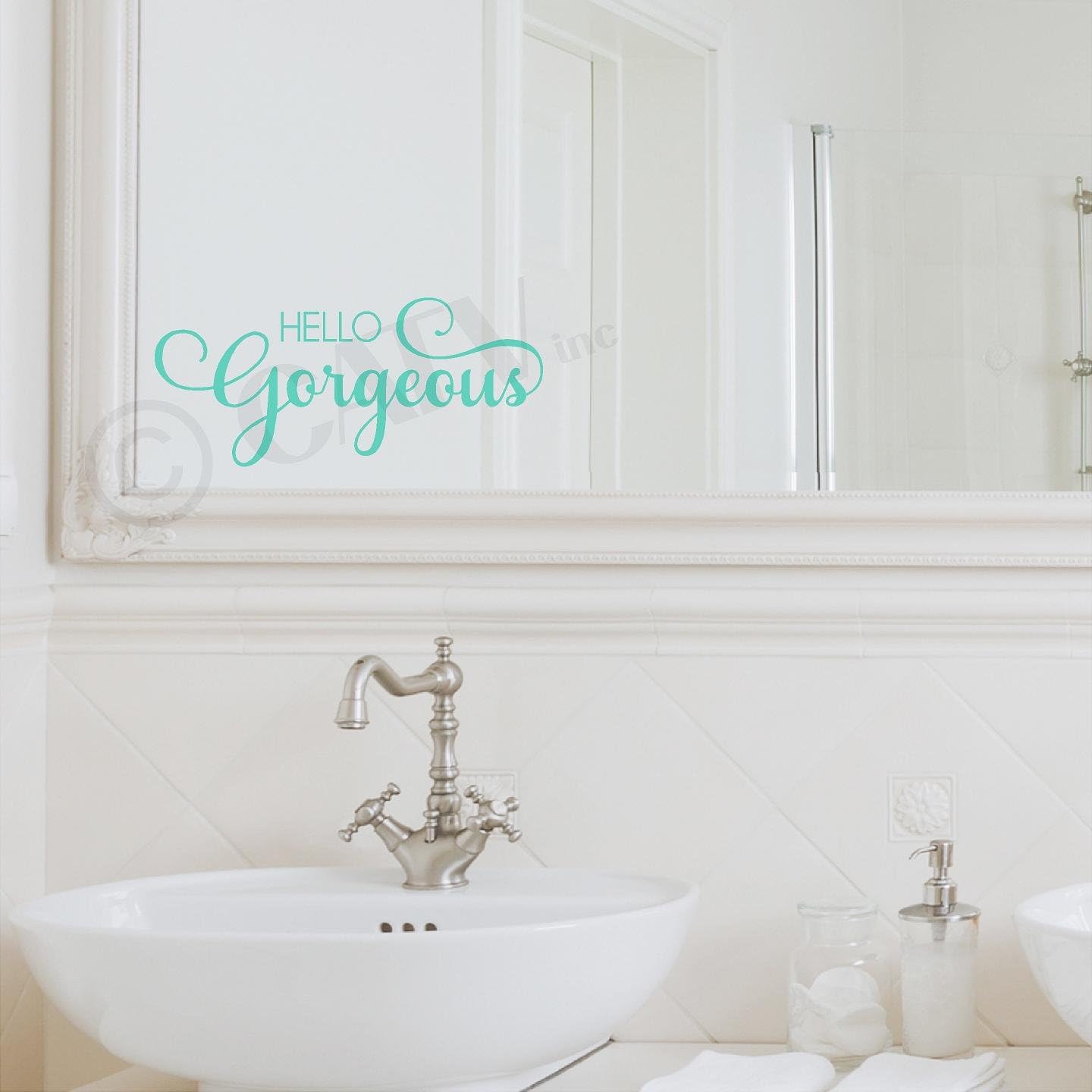 Hello Gorgeous Vinyl Lettering Wall Decal Sticker (6H x 14L, Mint)