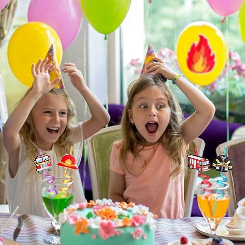 Miniatura 6 de 24 popotes para fiestas de camiones de bomberos, suministros de fiesta de cumpleaños, adecuados para fiestas temáticas de camiones de bomberos con 2
