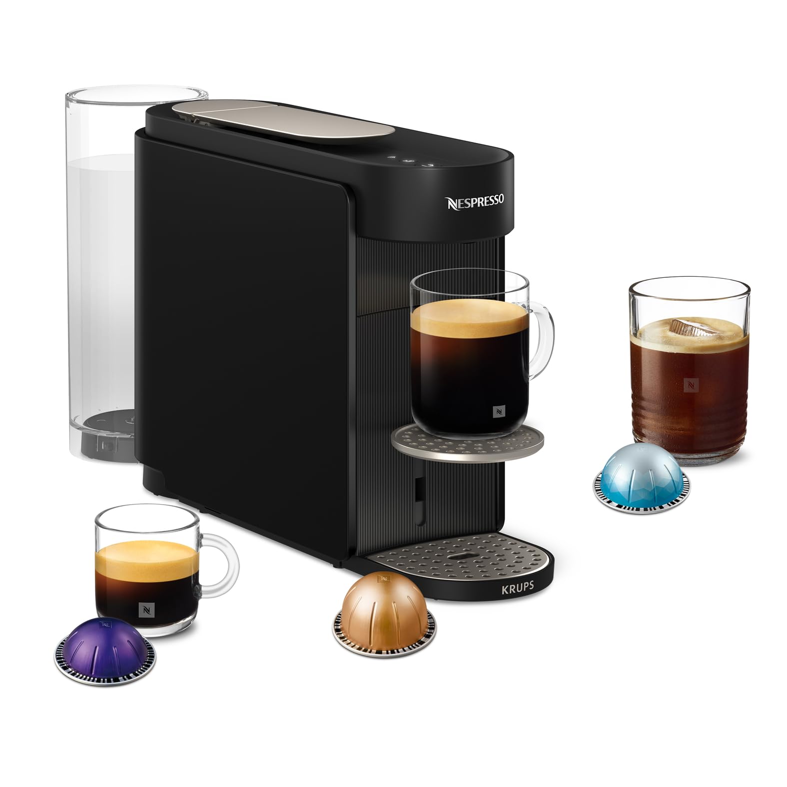 KRUPS Nespresso Vertuo Up, Cafetera de cápsulas, 7 tamaños de taza, Nespresso Smart, Depósito de 1,4 L, Lista en 3 segundos y Apagado automático, Negro, XN9408F0