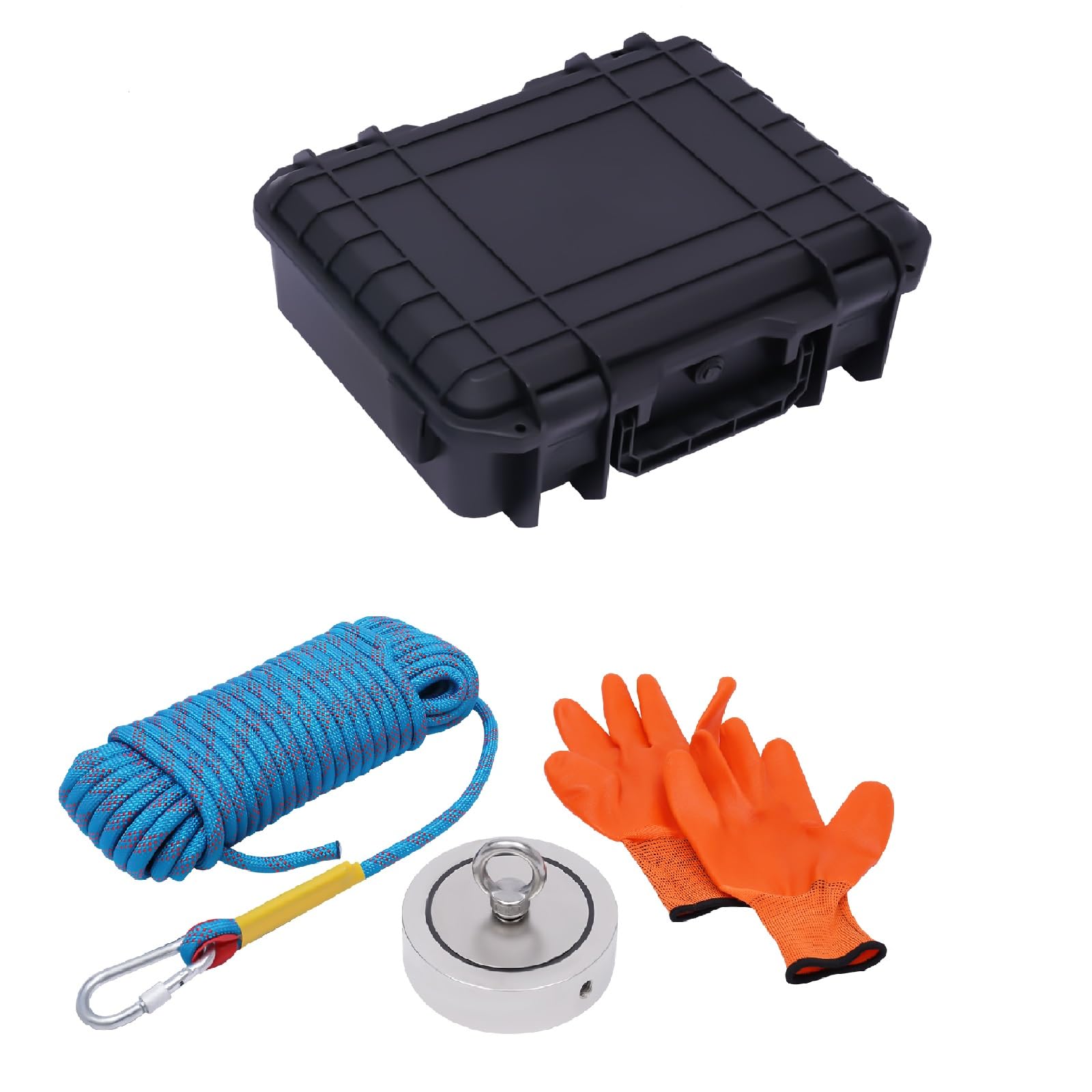 Kit da 4000 libbre Deluxe Double Sided Fishing Magnet, Kit da pesca con magnete super potente con custodia, Corda da pesca con magnete da 65 piedi, per recuperare oggetti in fiume, lago, spiaggia