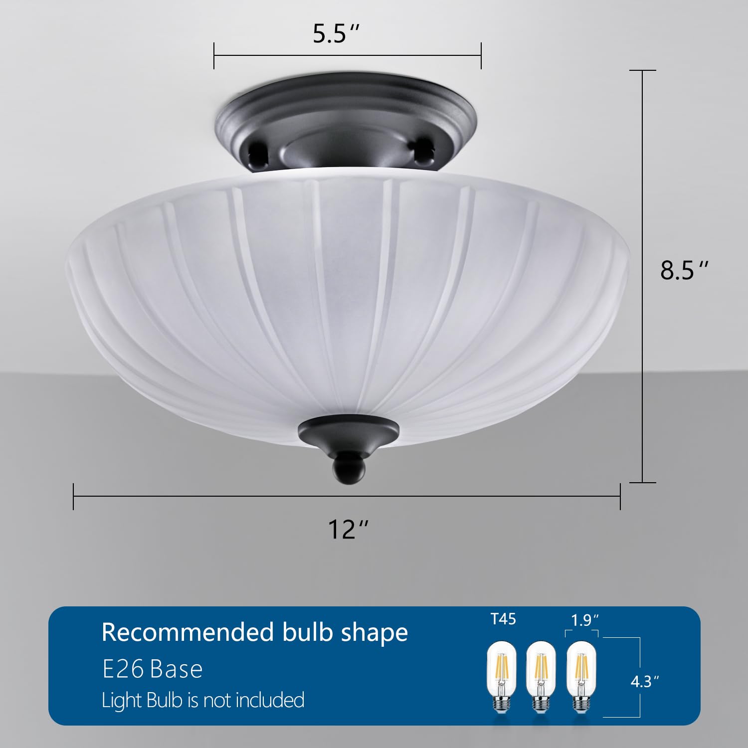 HuixuTe Modern Semi Flush Mount Ceiling Light, 3-Light Black Close