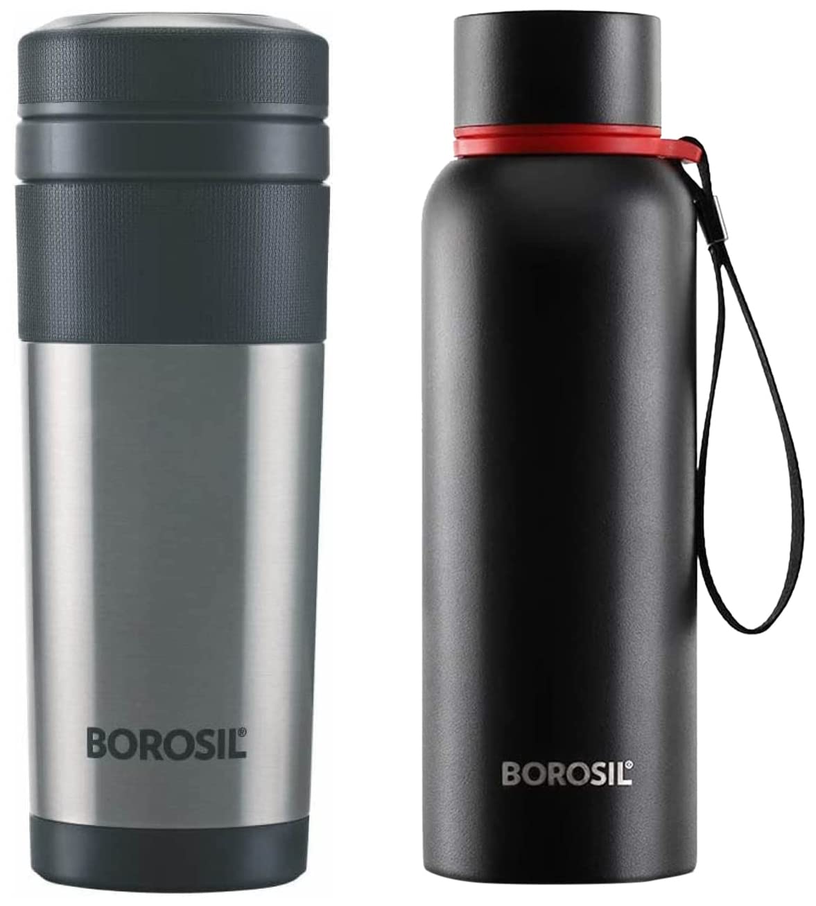 Borosil - Vacuum Insulated Hydra Travelmate Tea & Coffee Stainless Steel Travel Mug - Spill Proof - hot and Cold Stainless Steel Hydra Trek - Vacuum Insulated Flask Water Bottle, Black, 700 (B09996K97T) Amazon Price History, Amazon Price Tracker