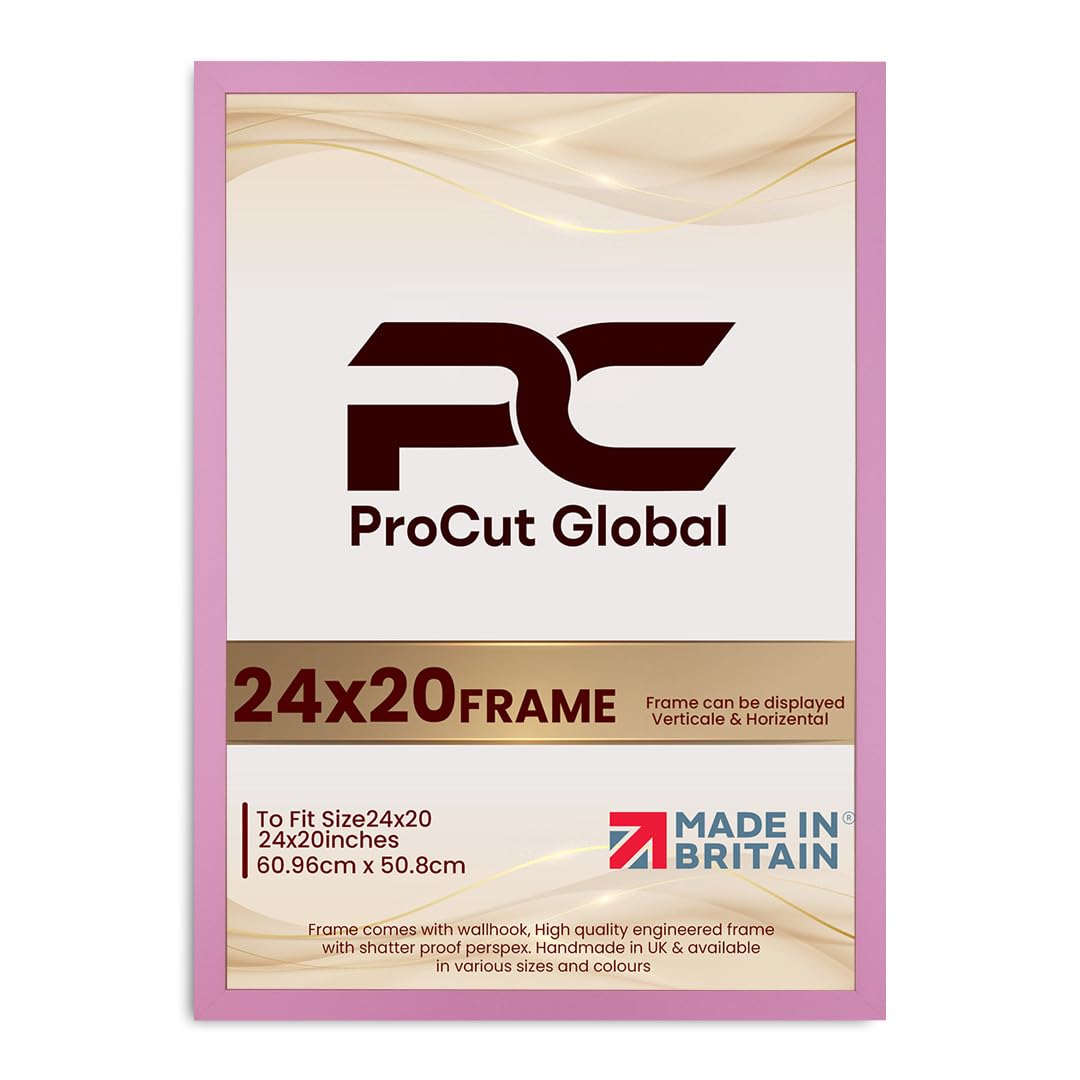 Procut Global 24X20 Pink Picture Frames - Modern Wooden Photo Frame with Shatterproof Perspex for Wall or Tabletop - Perfect for Posters, Certificates, Prints - Sizes & Colors Available