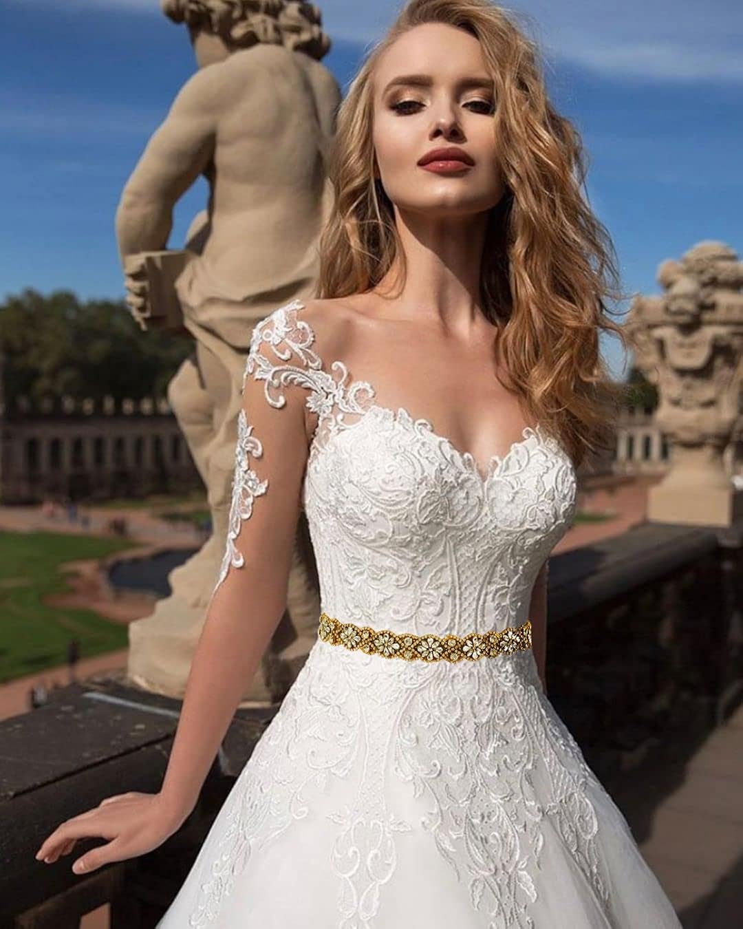 Miniatura 5 de yanstar Cinturón de boda hecho a mano, cinturones de novia y fajas de cristal con diamantes de imitación, cinturón de cinta para vestido de boda,