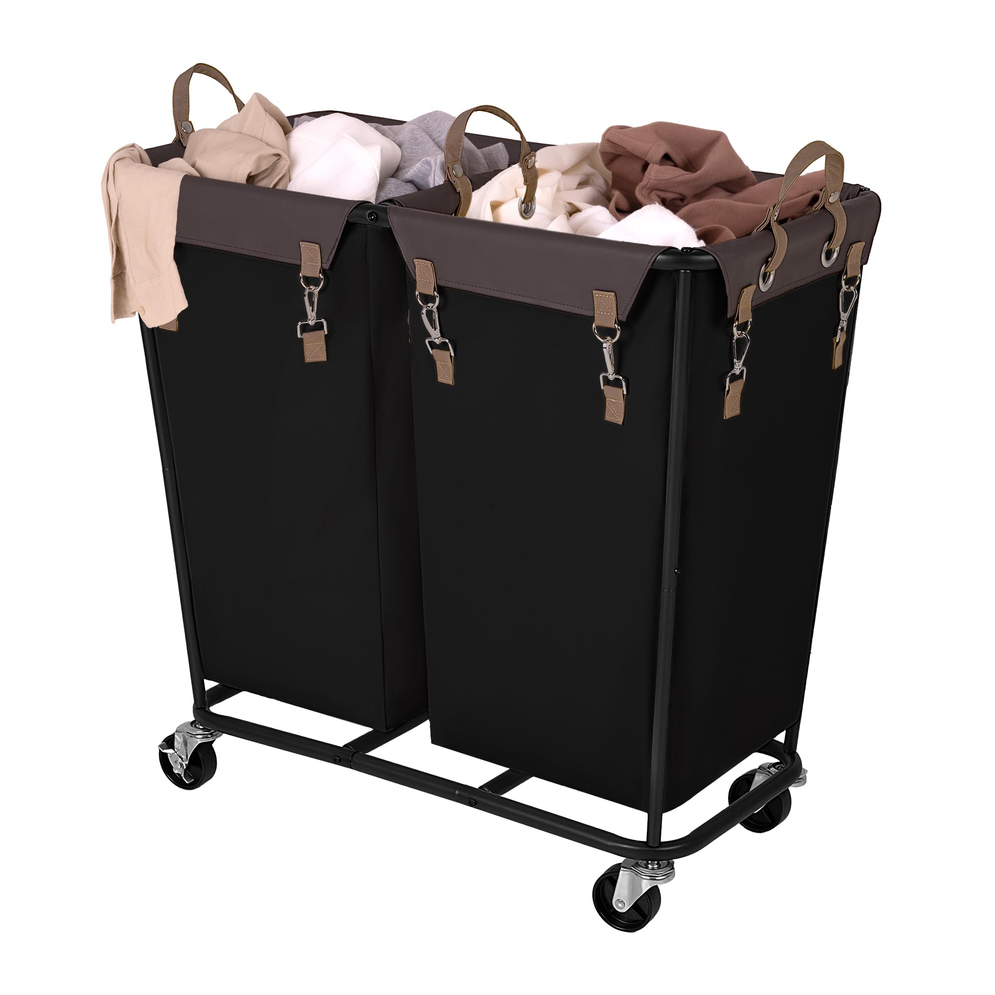 StorageWorks 280L Large Lanudry Hamper with Wheels, Laundry Basket with Wheels 2 Sections, Clothes Sorter Cart with Divider for Hotel, Home, Black, 1-Pack