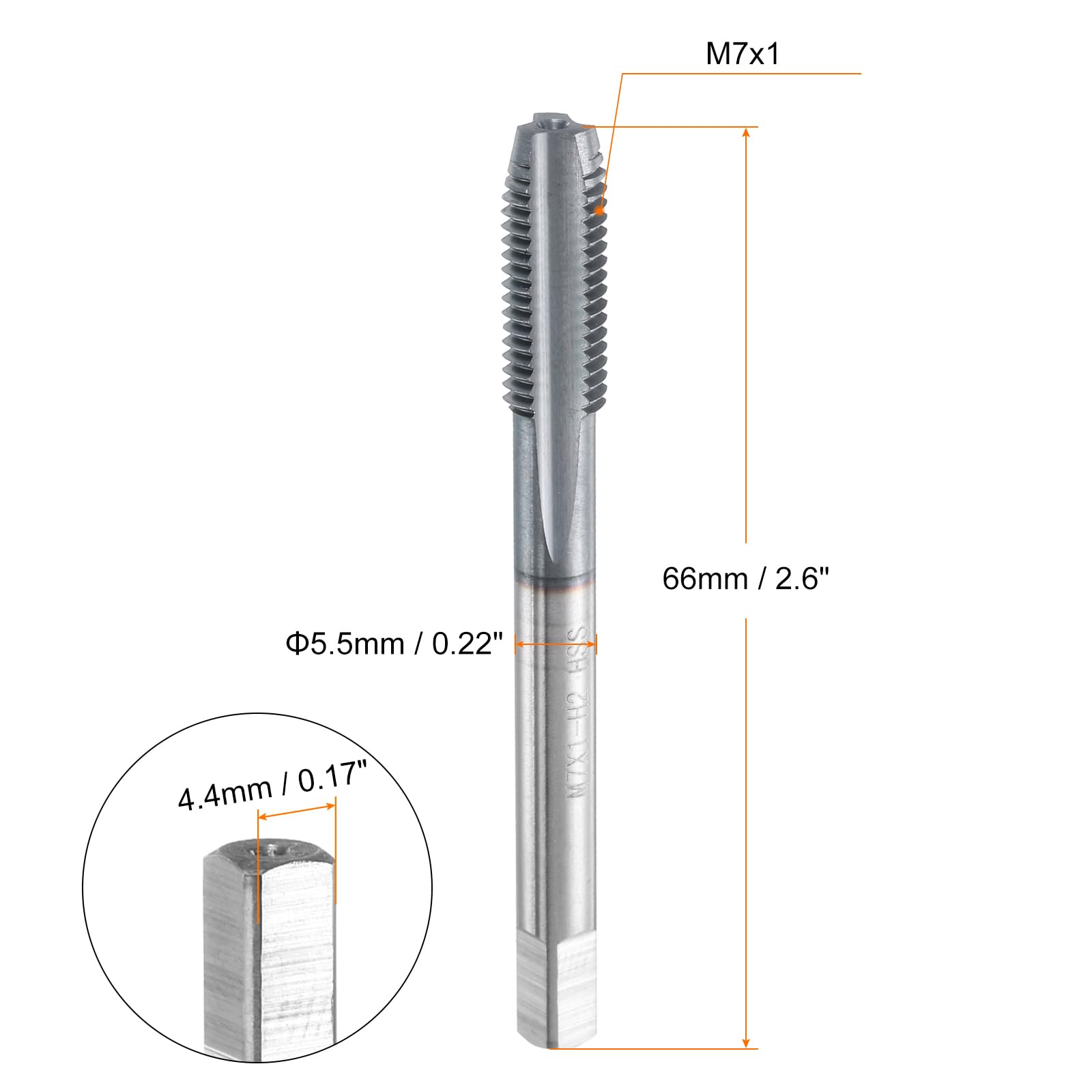 QUARKZMAN Gwintownik metryczny m7 x 1, gwintownik kobaltowy HSS (po prawej), średnica trzpienia 5,5 mm, powłoka TiCN, gwintownik płaski z prostym rowkiem