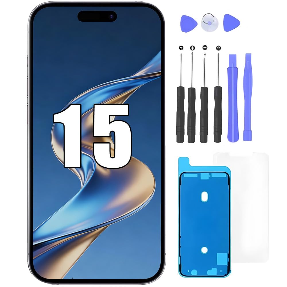 Display per iPhone 15 da 6,1" Schermo di Ricambio FHD Touch Screen 3D Touch Digitizer Assembly e Kit di Riparazione