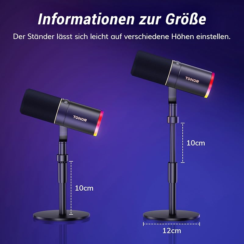 TONOR TD520S XLR/USB Gamer Mikrofon RGB Világítással - Podcast, Streaming és Stúdió Felvételekhez - PC, Mac, Android Kompatibilis Asztali Ál
