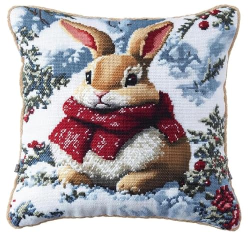 FanZheZhe Cross Stitch Cushion Covers Kits,Animal Rabbit,Printed Cross Stitch Cushion Kits 11CT Embroidery Cushion Kit Needlework Kit for Beginners,45x45cm