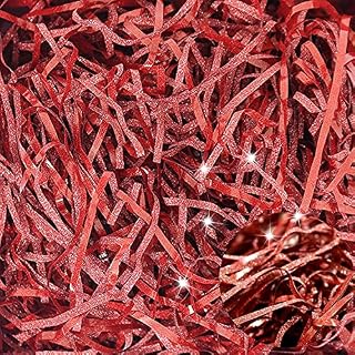 100 Grams Easter Shiny Red Shredded Tissue Paper, Easter Basket Grass Raffia Gift Box Filler for Easter Gift Wrapping, Basket Filling, DIY Egg Decorations Party Supplies Box Stuffing (Red)