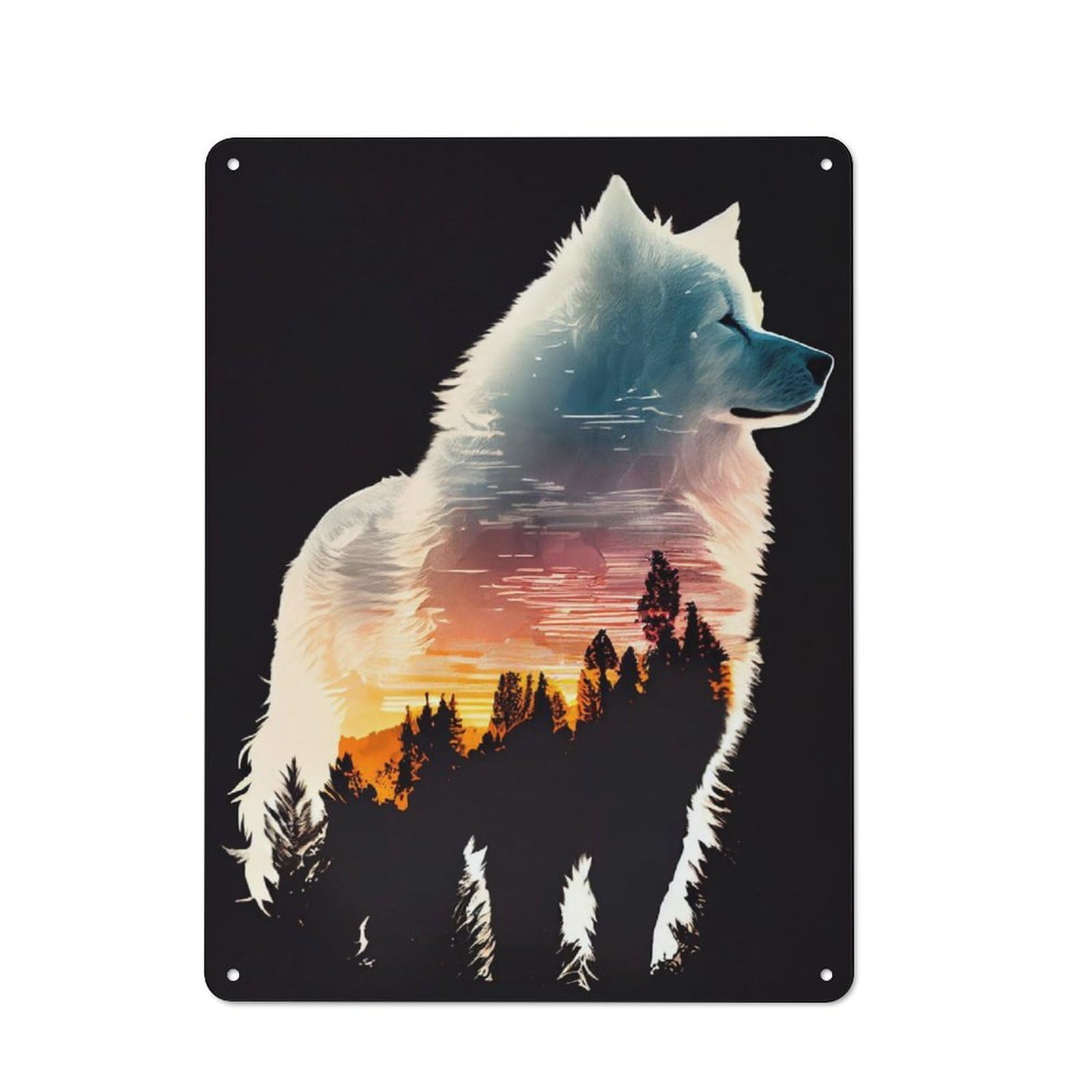 Junmoney Samoyed Silhouette 40X30cm Retro Metal Sign With For Café Or Restaurant, For Collectors Decorating Cafés And Restaurants