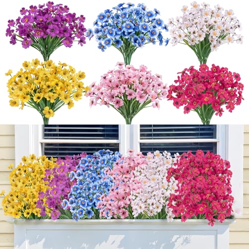 Image of Bassion 24 Bundles Artificial Flowers for Outdoors Decorations, Colorful