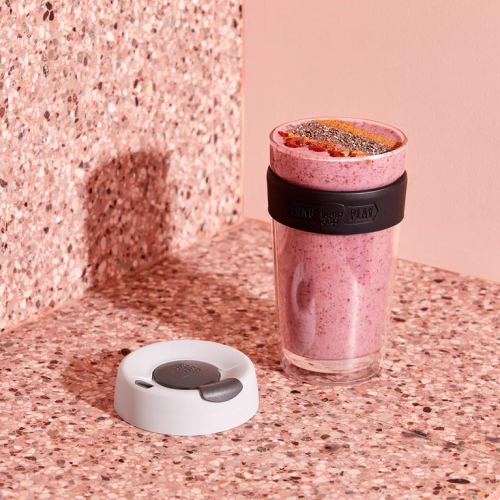 KeepCup Longplay Wiederverwendbare Kaffeetasse, doppelwandiges Glas mit abnehmbarer Hülle und spritzwassergeschütztem Trinkdeckel, 454 ml, roséfarben