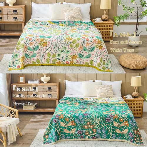 Image of XIBLC Boho Throw Blanket 100% Cotton Vintage Blanket Muslin Woven Flower Decorative Throw Blankets All Season Bohemian Rustic Farmhouse Decor Quilt for Bed (Beige 90 inchx98 inch)