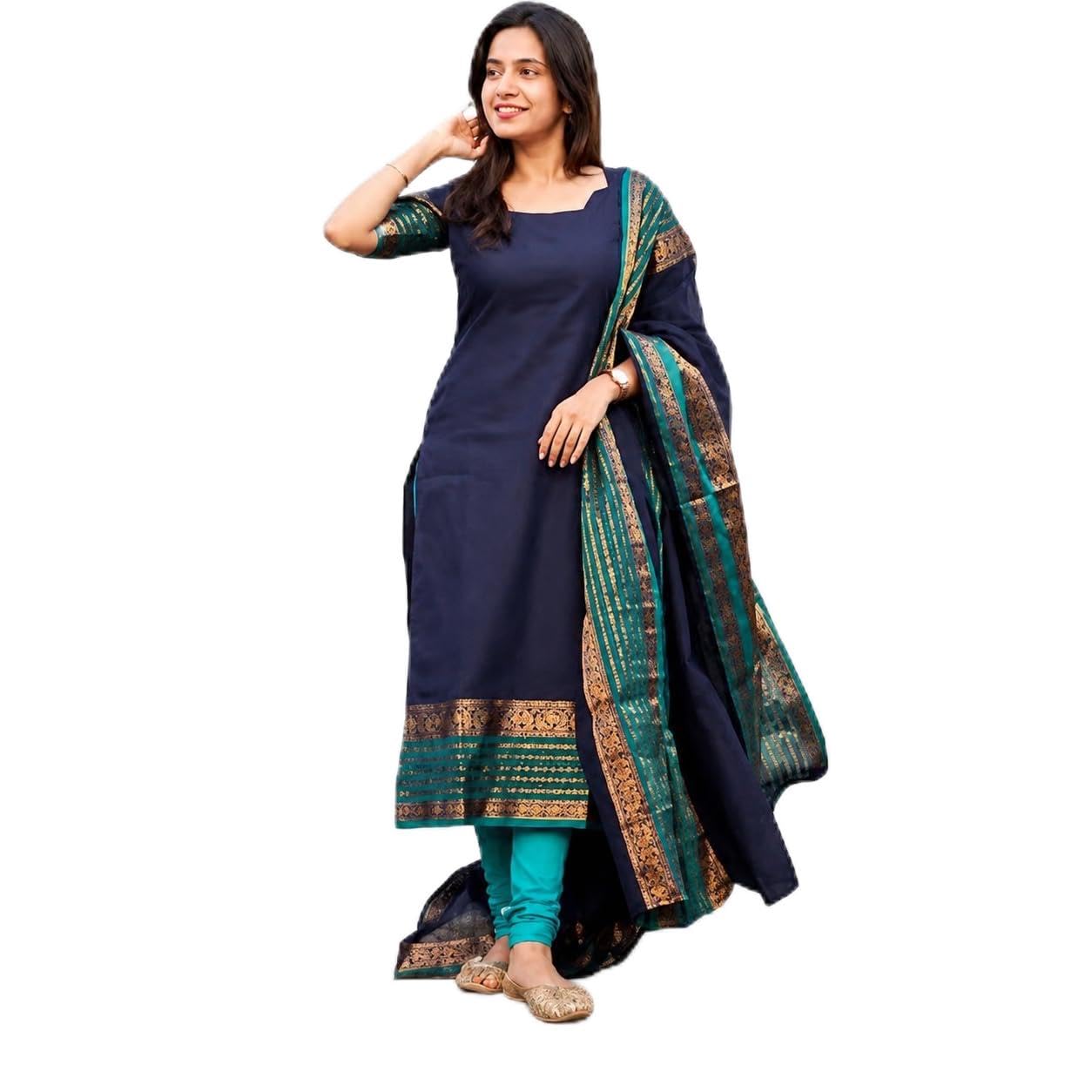 shijila Women's Kanjivaram Traditional Kanchi Cotton Kurta with Dupatta – South Indian Kurti Set-picture-47