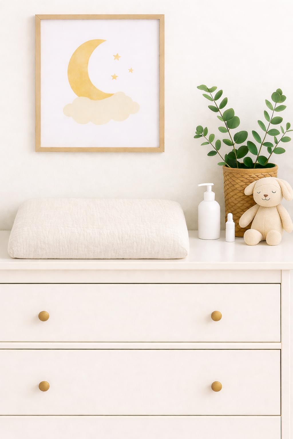 Wickelauflagenbezug 100% Baumwolle Musselin Bezug für Wickelauflage 85x75 und 75x75 cm – weicher Wickeauflagenüberzug, atmungsaktiv & waschbar CREME