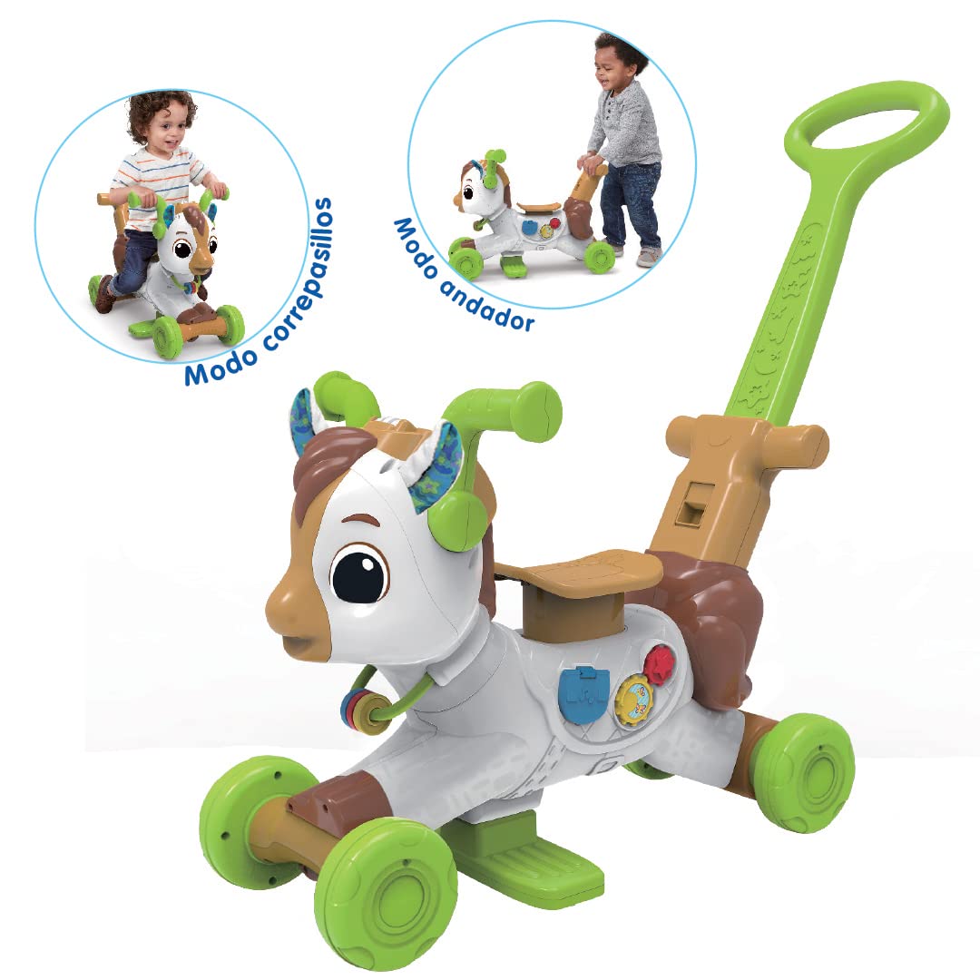 VTech - Caballito bebé Rueda y trota, Andador correpasillos 4-en-1 para bebés +12 Meses, Versión ESP